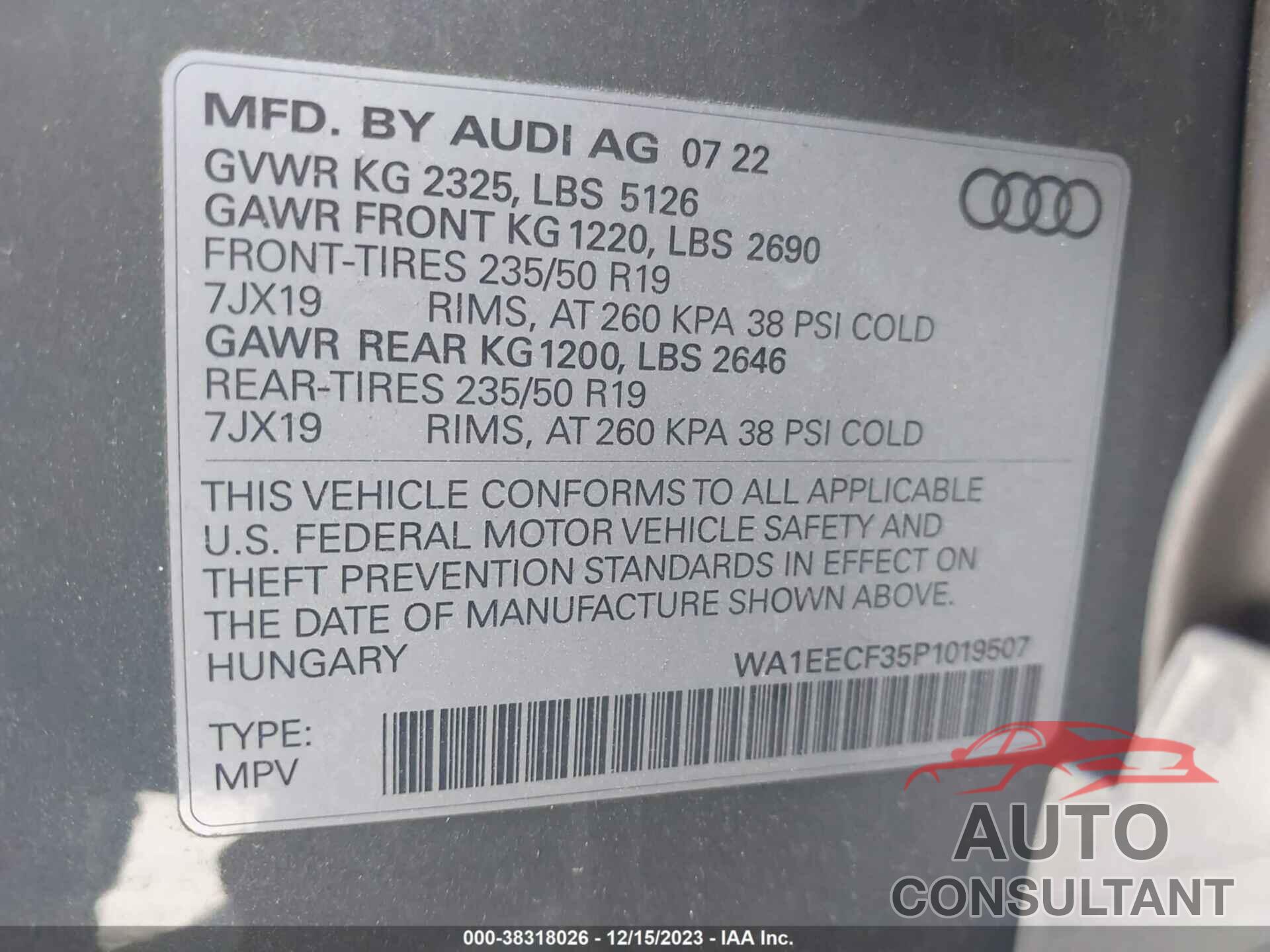 AUDI Q3 2023 - WA1EECF35P1019507