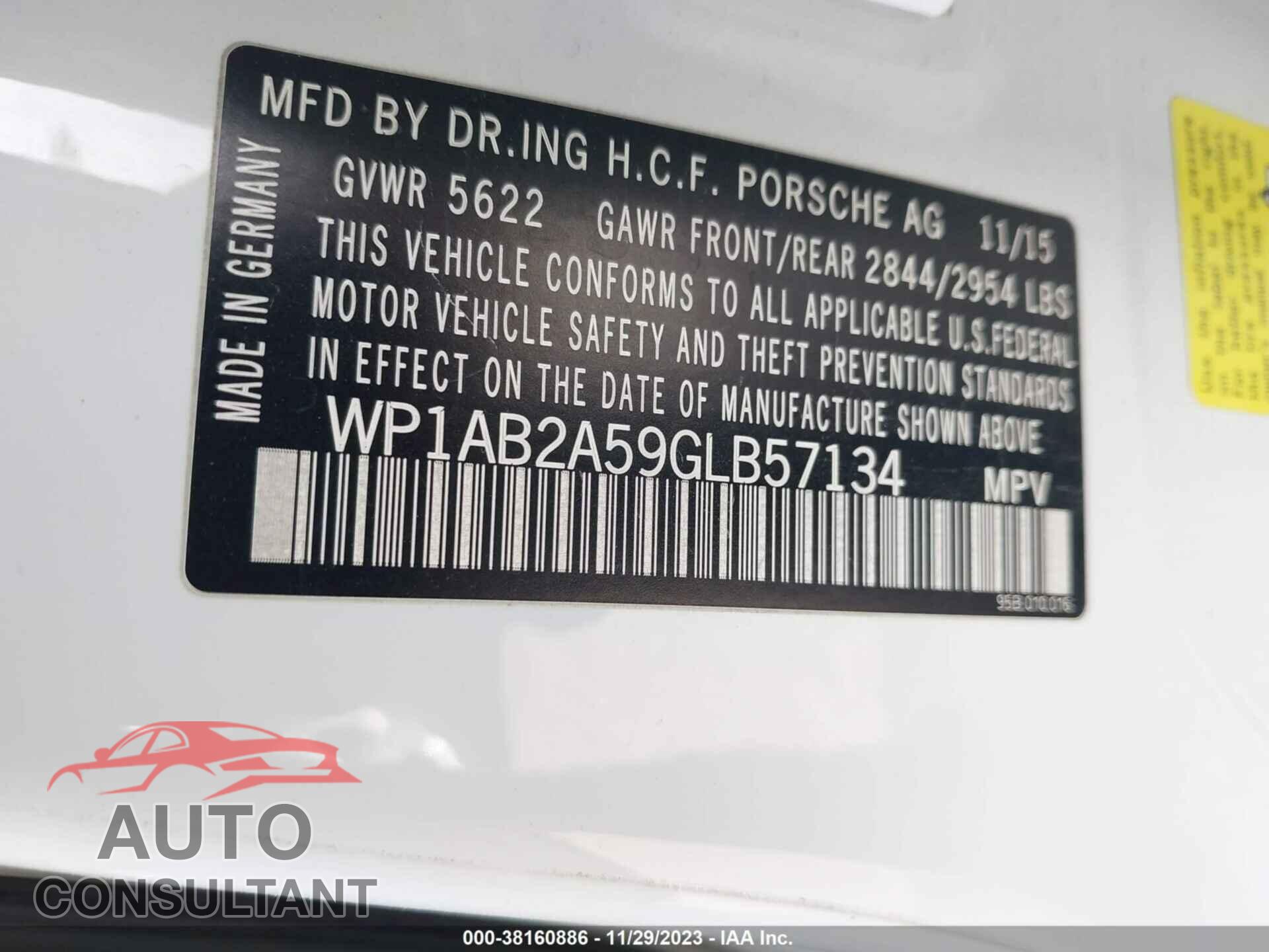 PORSCHE MACAN 2016 - WP1AB2A59GLB57134