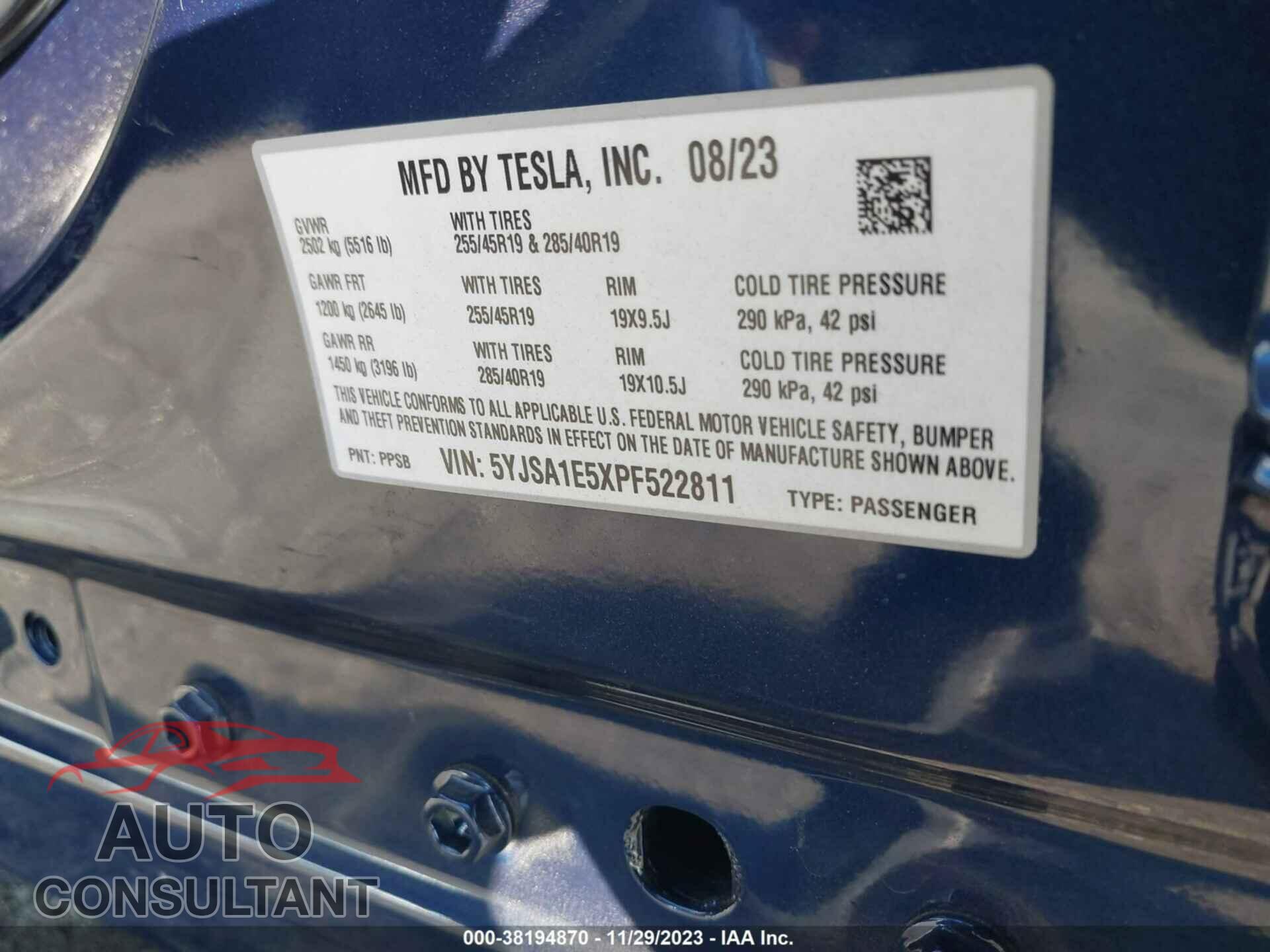 TESLA MODEL S 2023 - 5YJSA1E5XPF522811