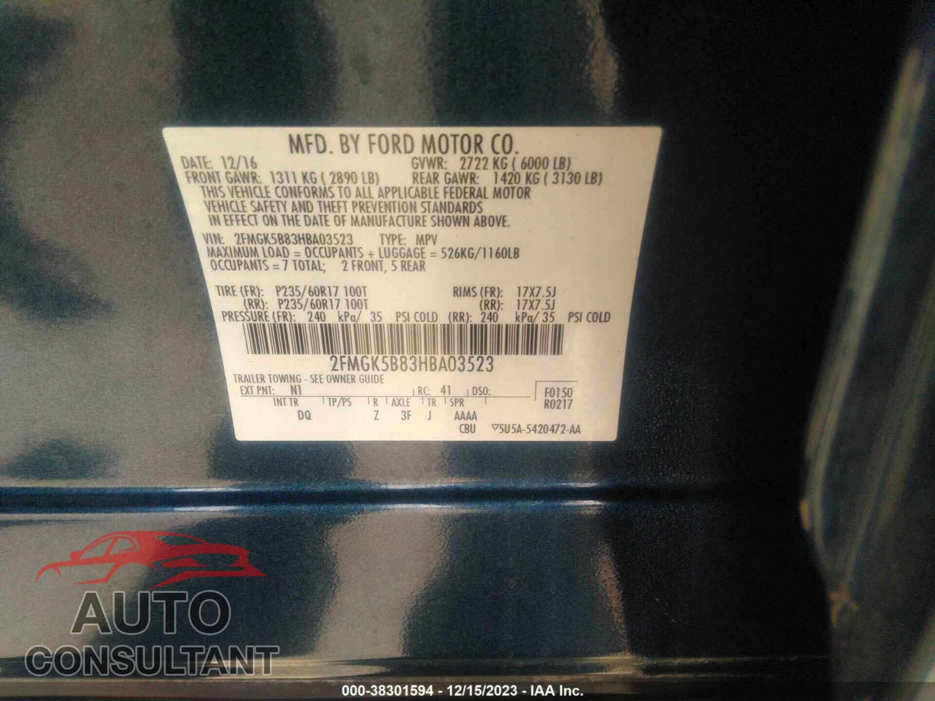 FORD FLEX 2017 - 2FMGK5B83HBA03523