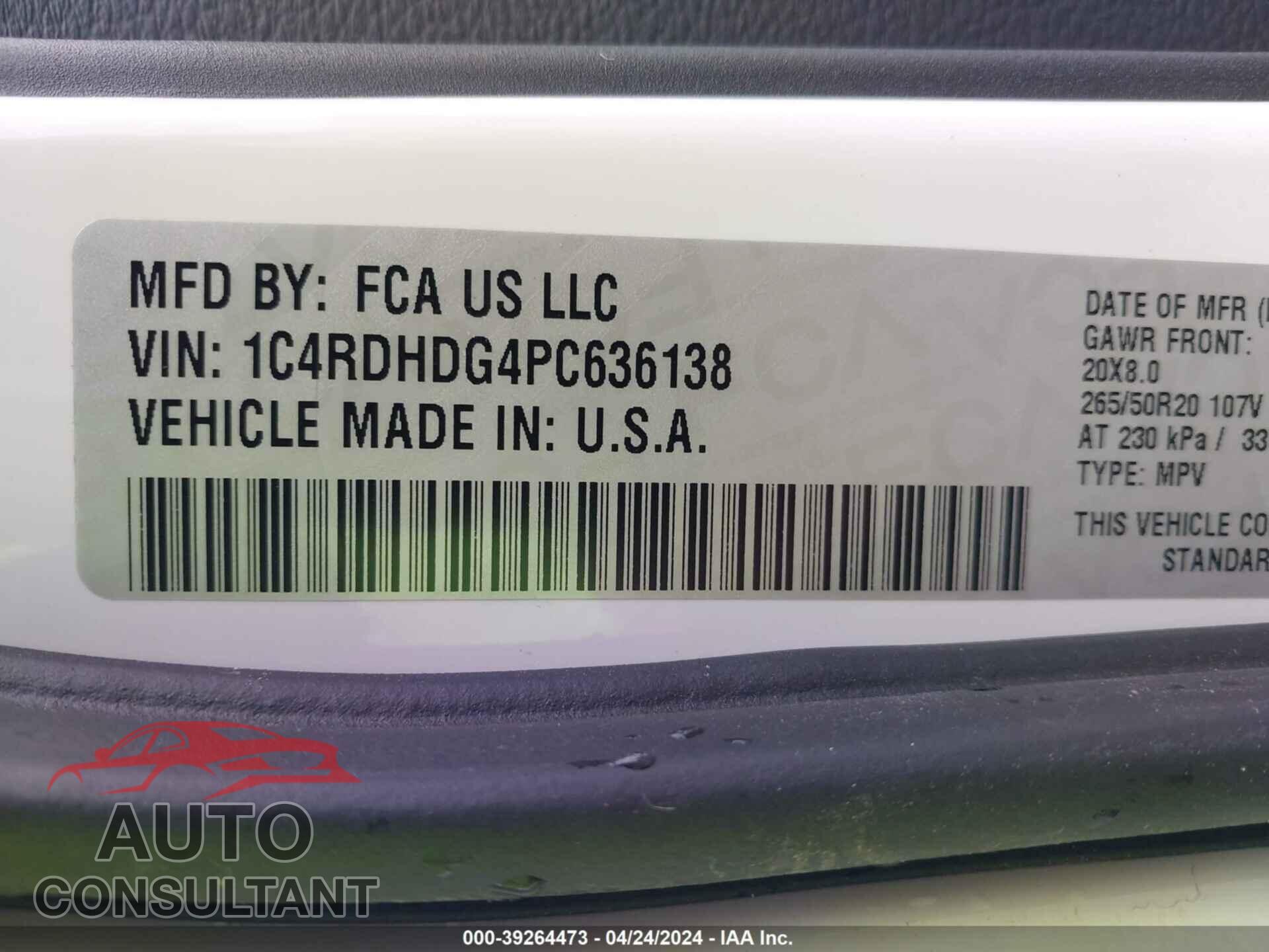 DODGE DURANGO 2023 - 1C4RDHDG4PC636138