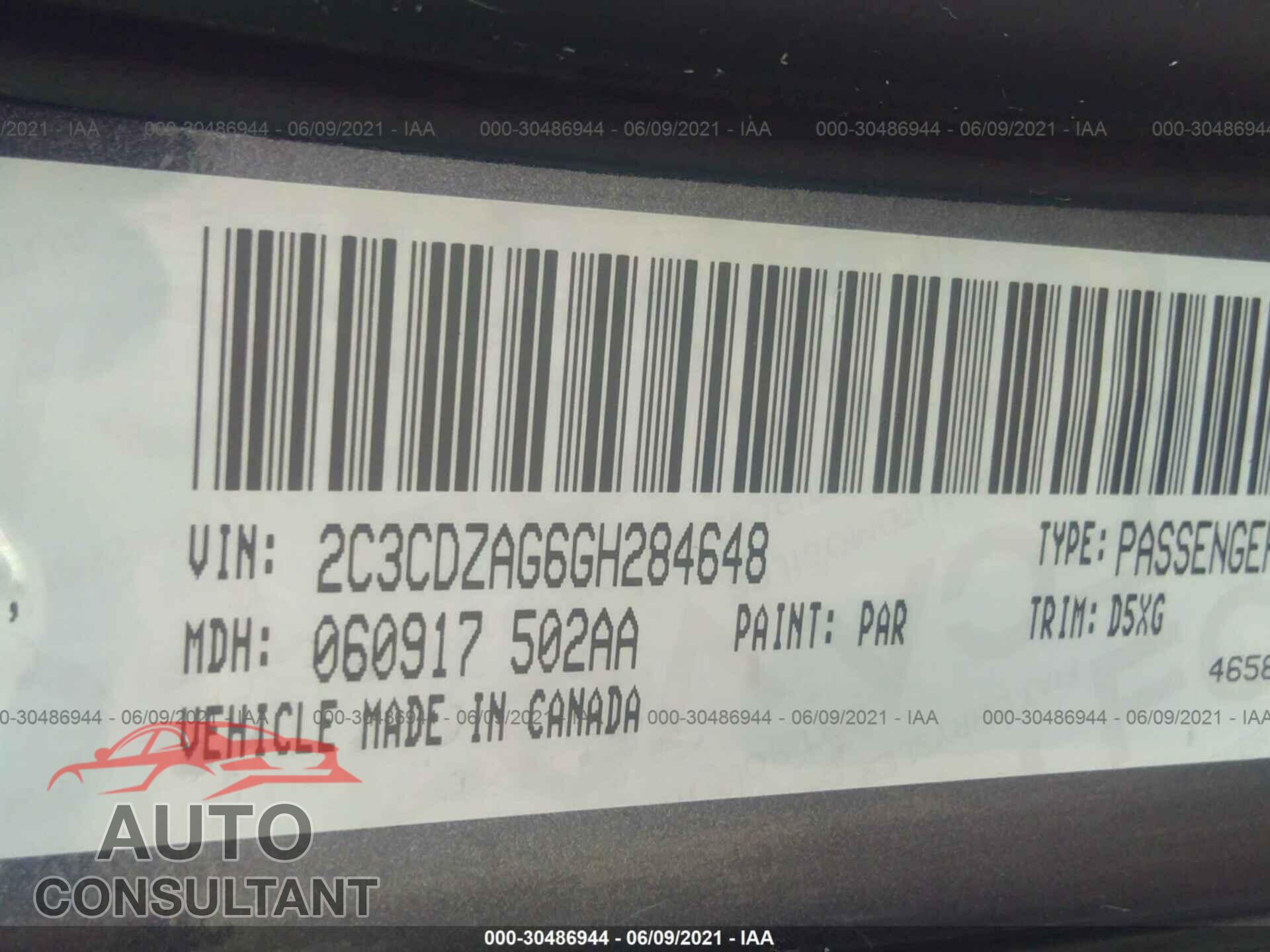 DODGE CHALLENGER 2016 - 2C3CDZAG6GH284648