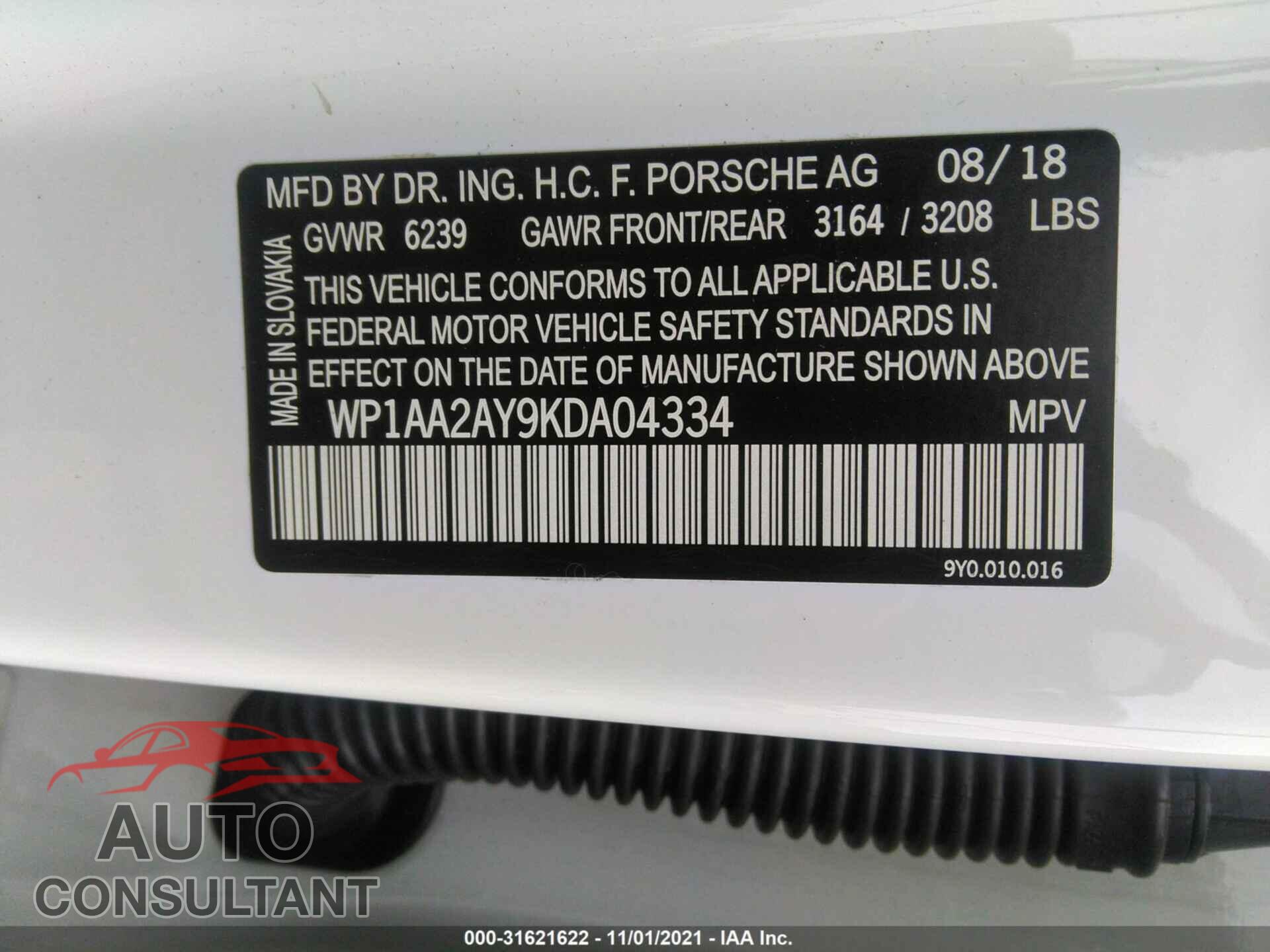 PORSCHE CAYENNE 2019 - WP1AA2AY9KDA04334