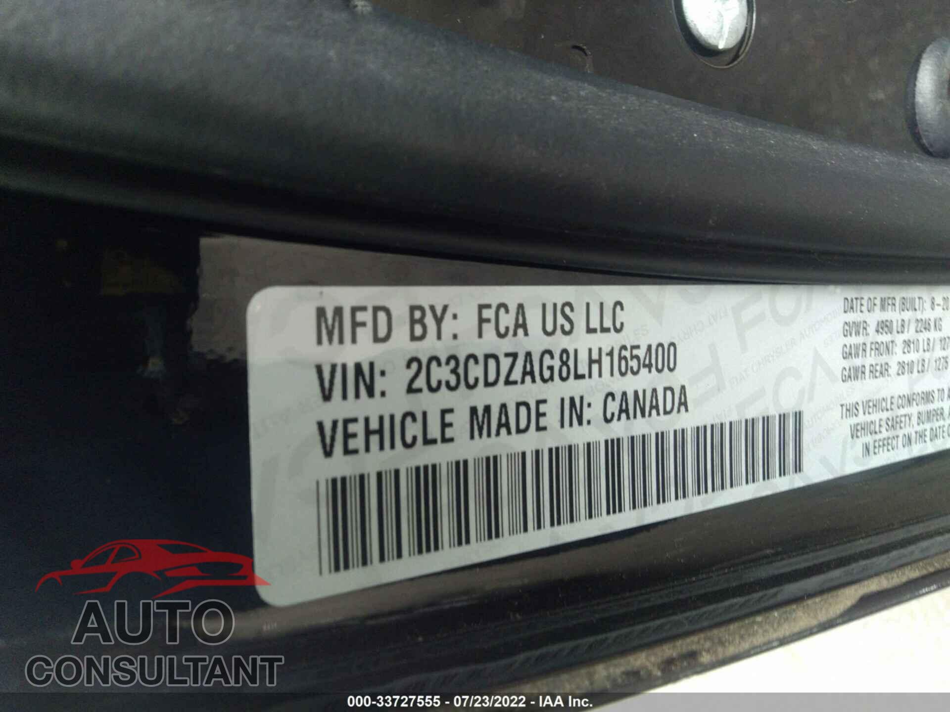 DODGE CHALLENGER 2020 - 2C3CDZAG8LH165400