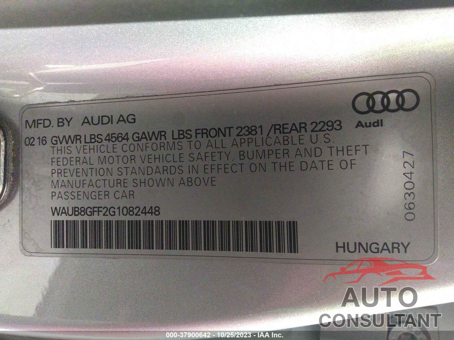 AUDI A3 2016 - WAUB8GFF2G1082448