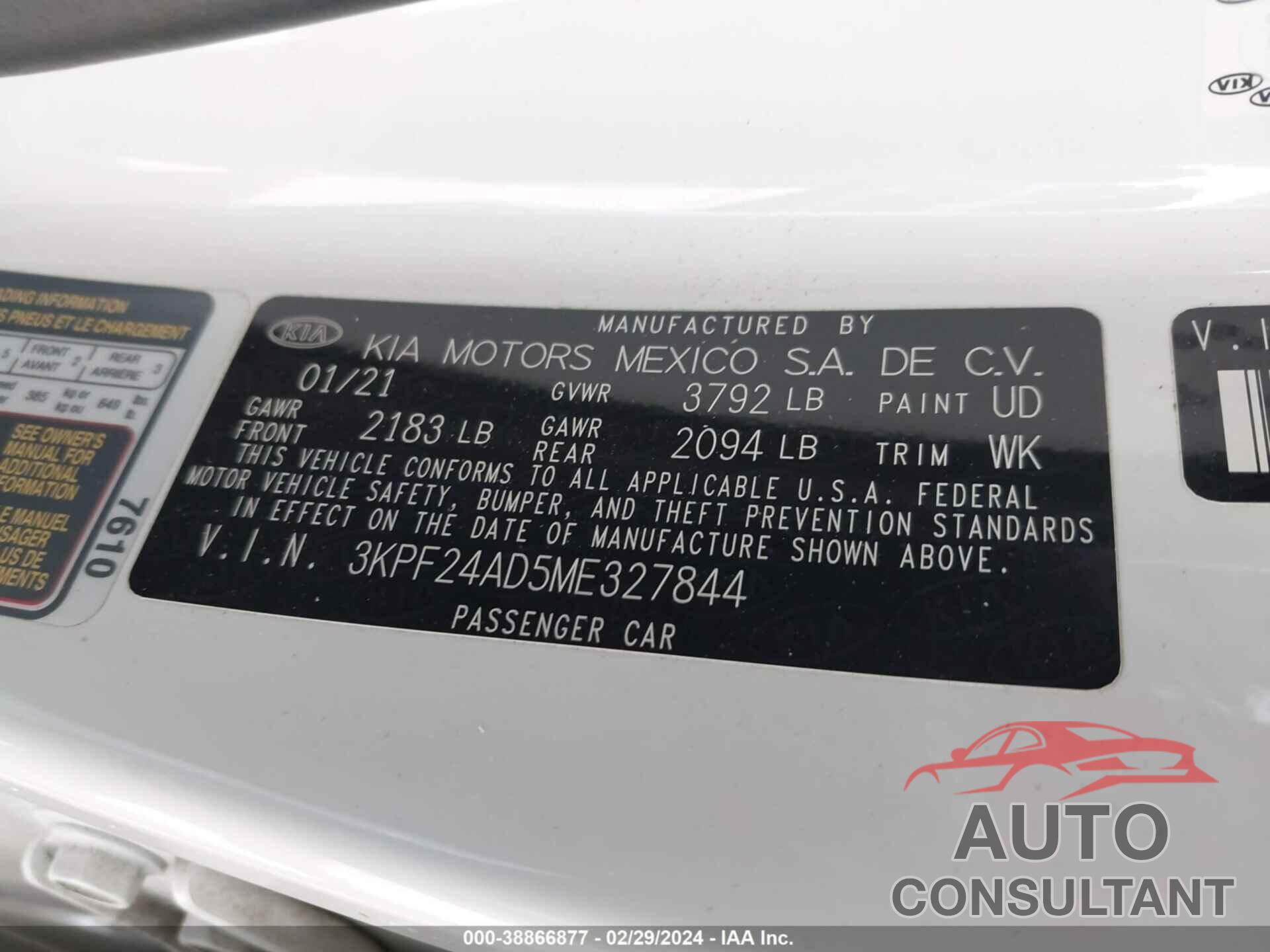 KIA FORTE 2021 - 3KPF24AD5ME327844