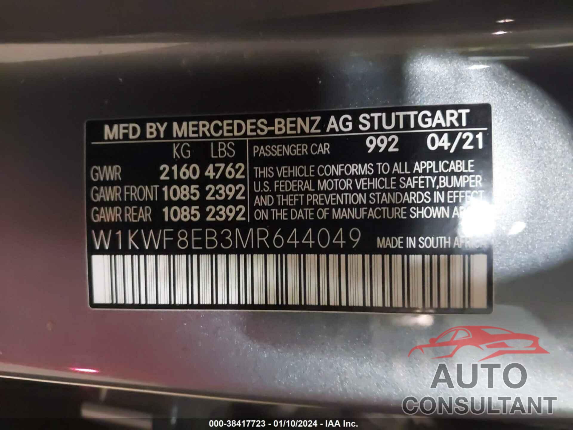 MERCEDES-BENZ C 300 2021 - W1KWF8EB3MR644049