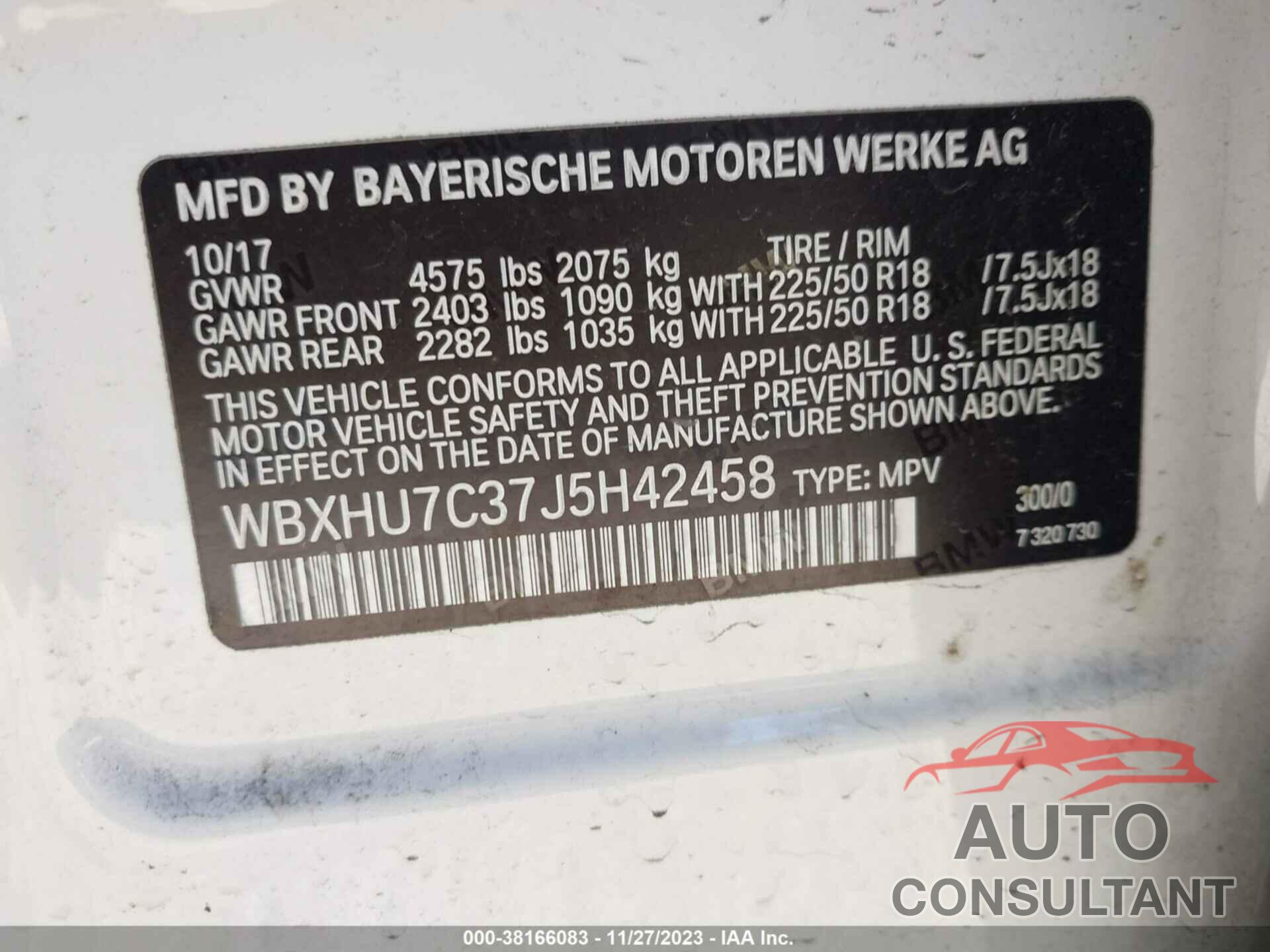 BMW X1 2018 - WBXHU7C37J5H42458
