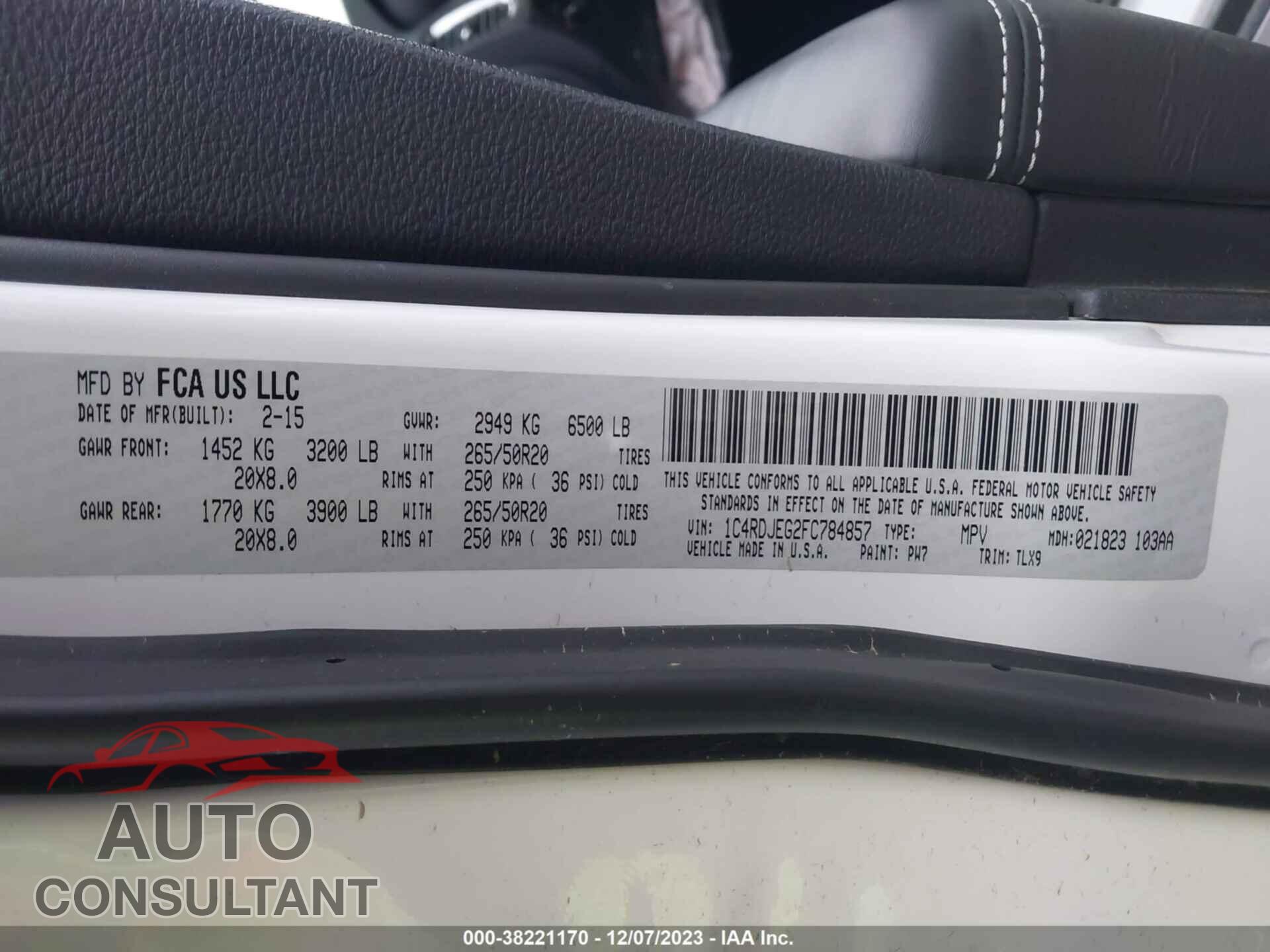 DODGE DURANGO 2015 - 1C4RDJEG2FC784857
