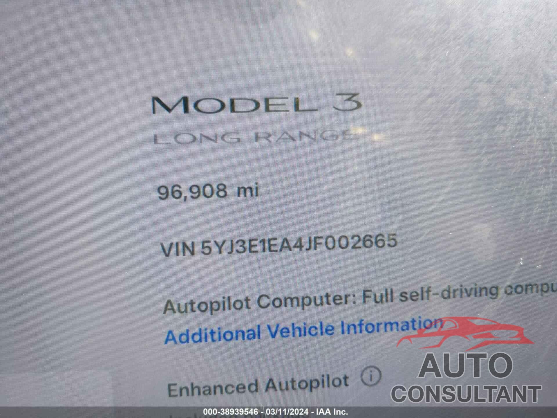 TESLA MODEL 3 2018 - 5YJ3E1EA4JF002665