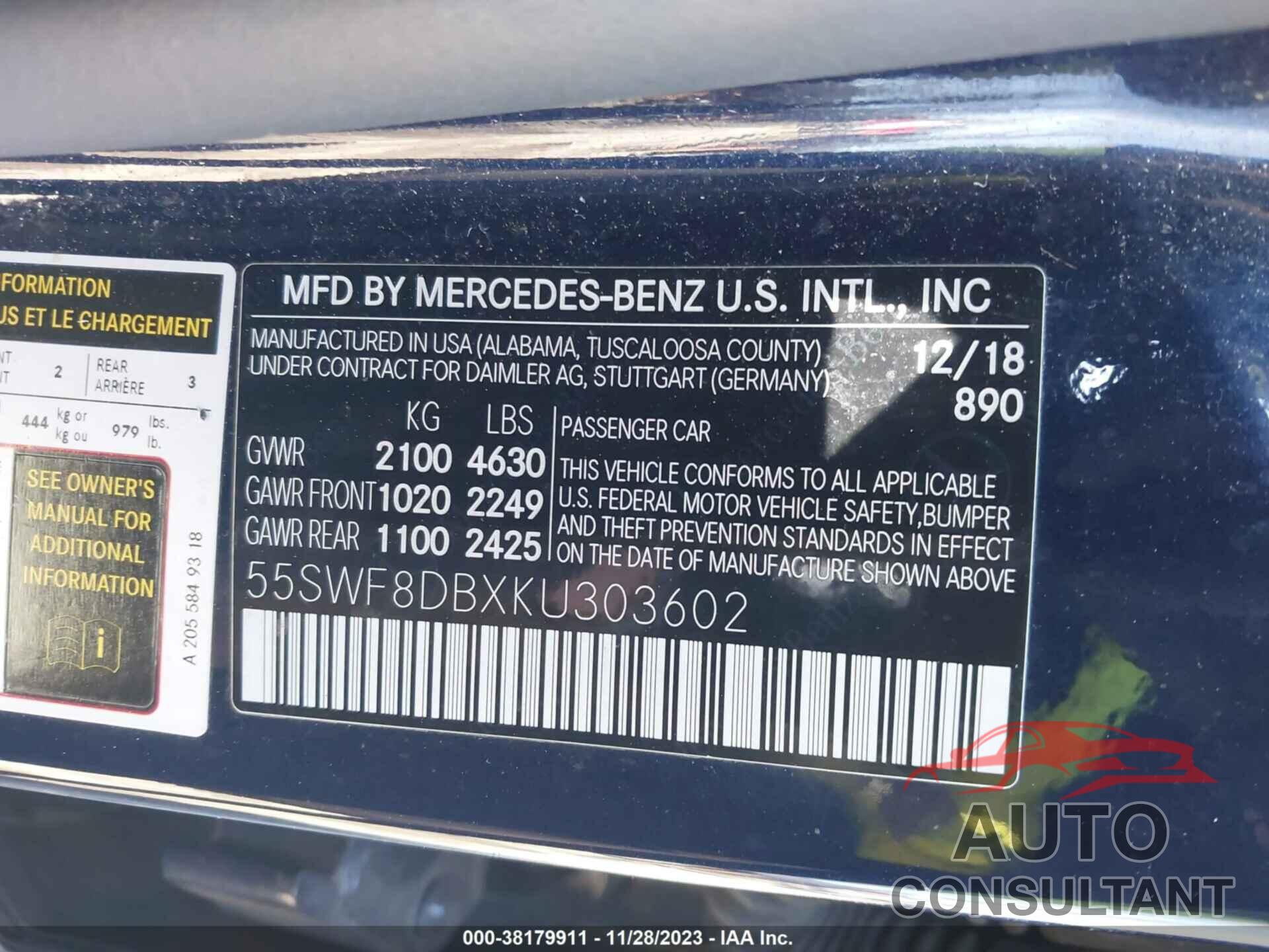 MERCEDES-BENZ C 300 2019 - 55SWF8DBXKU303602