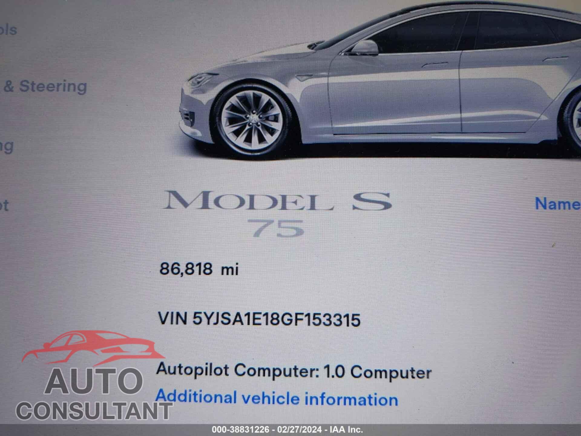 TESLA MODEL S 2016 - 5YJSA1E18GF153315