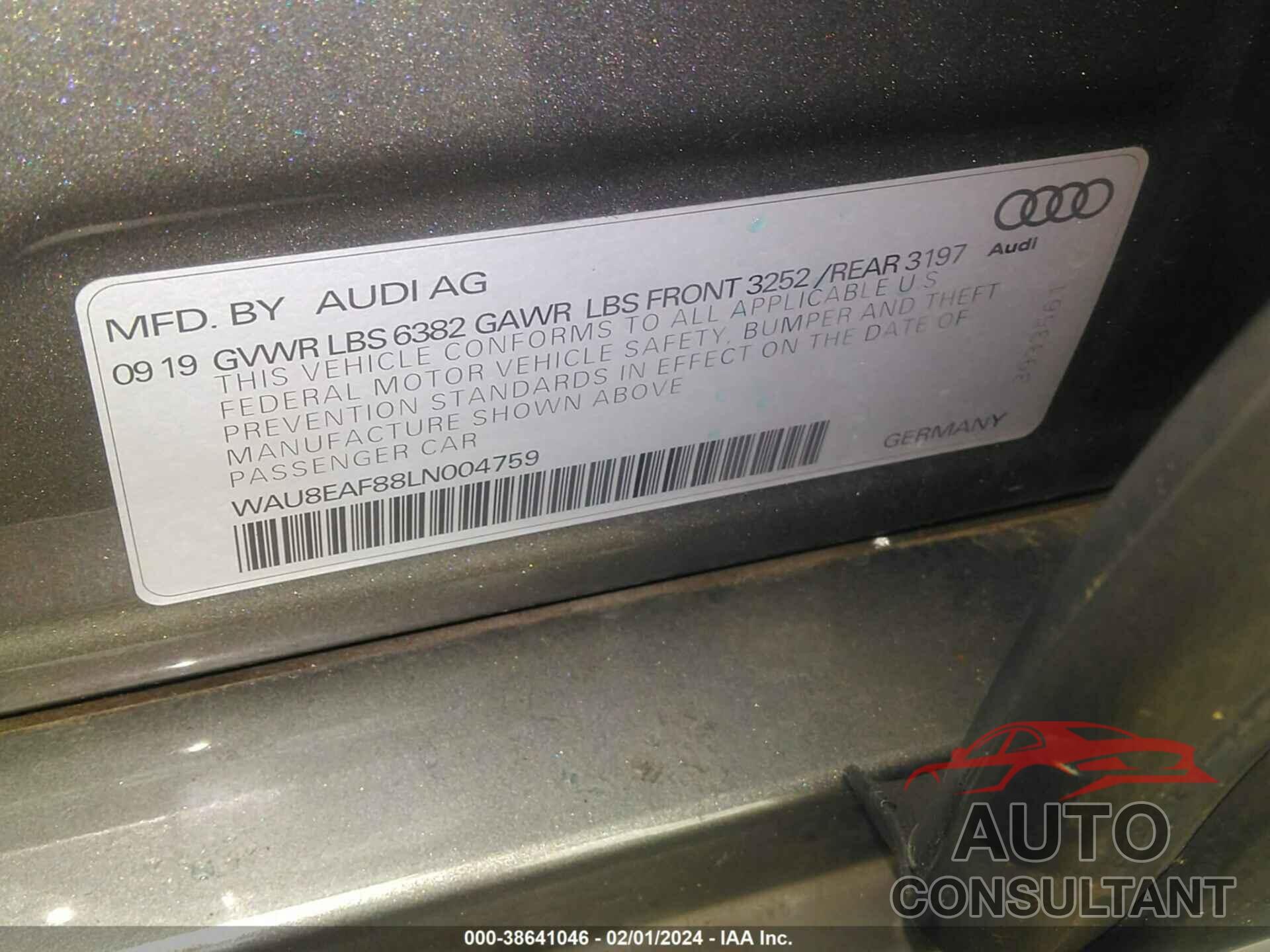 AUDI A8 L 2020 - WAU8EAF88LN004759