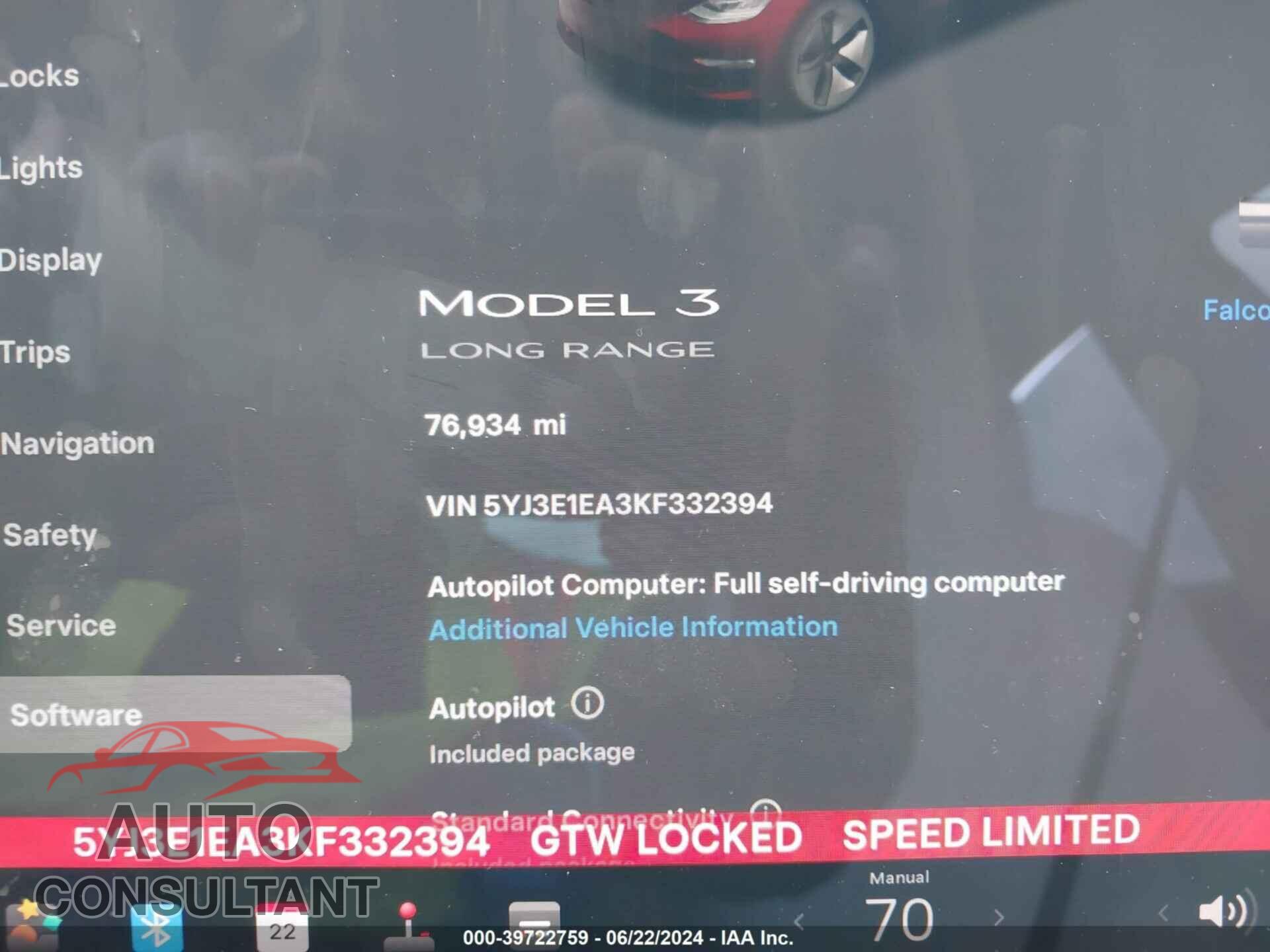 TESLA MODEL 3 2019 - 5YJ3E1EA3KF332394