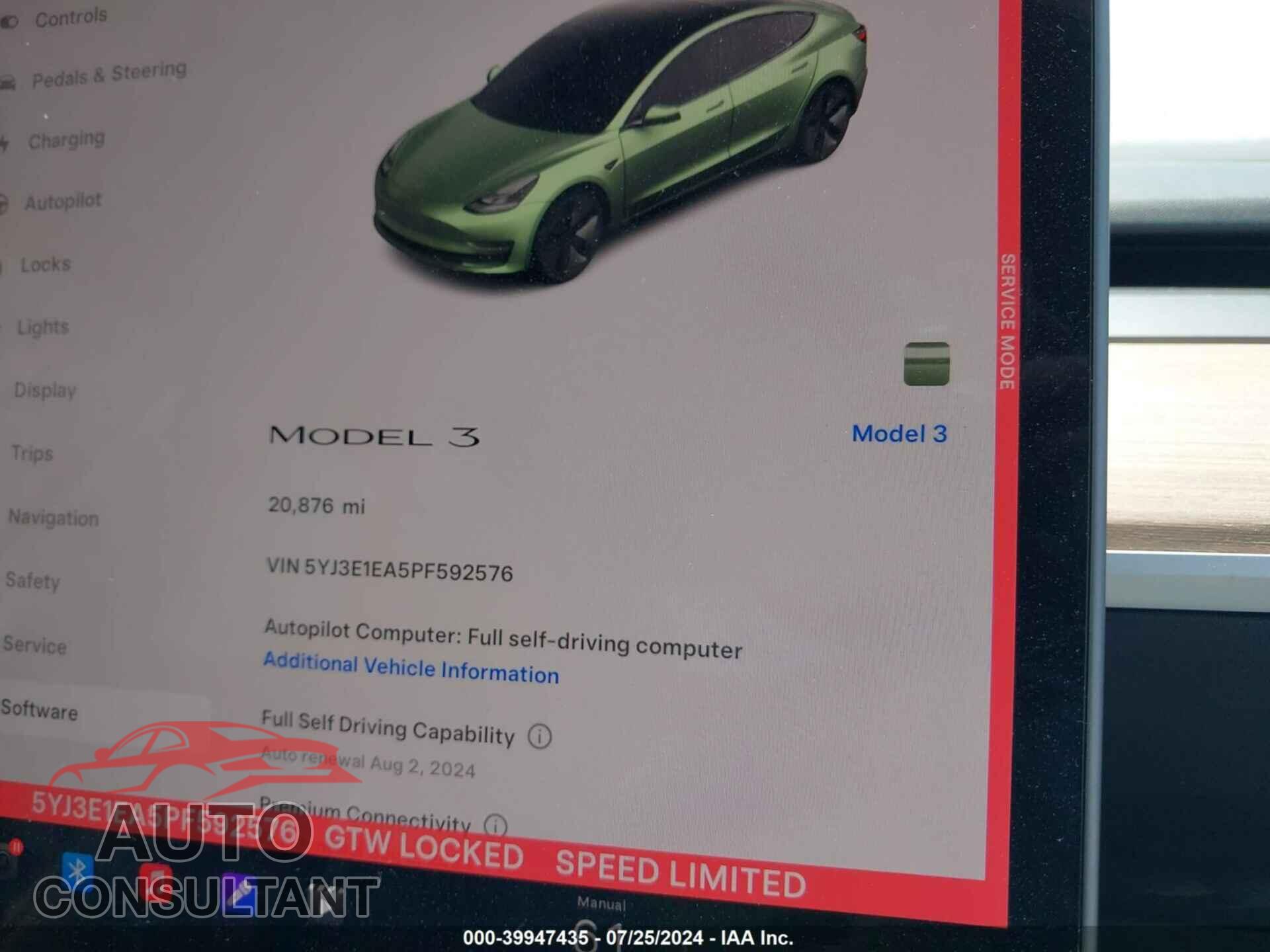 TESLA MODEL 3 2023 - 5YJ3E1EA5PF592576