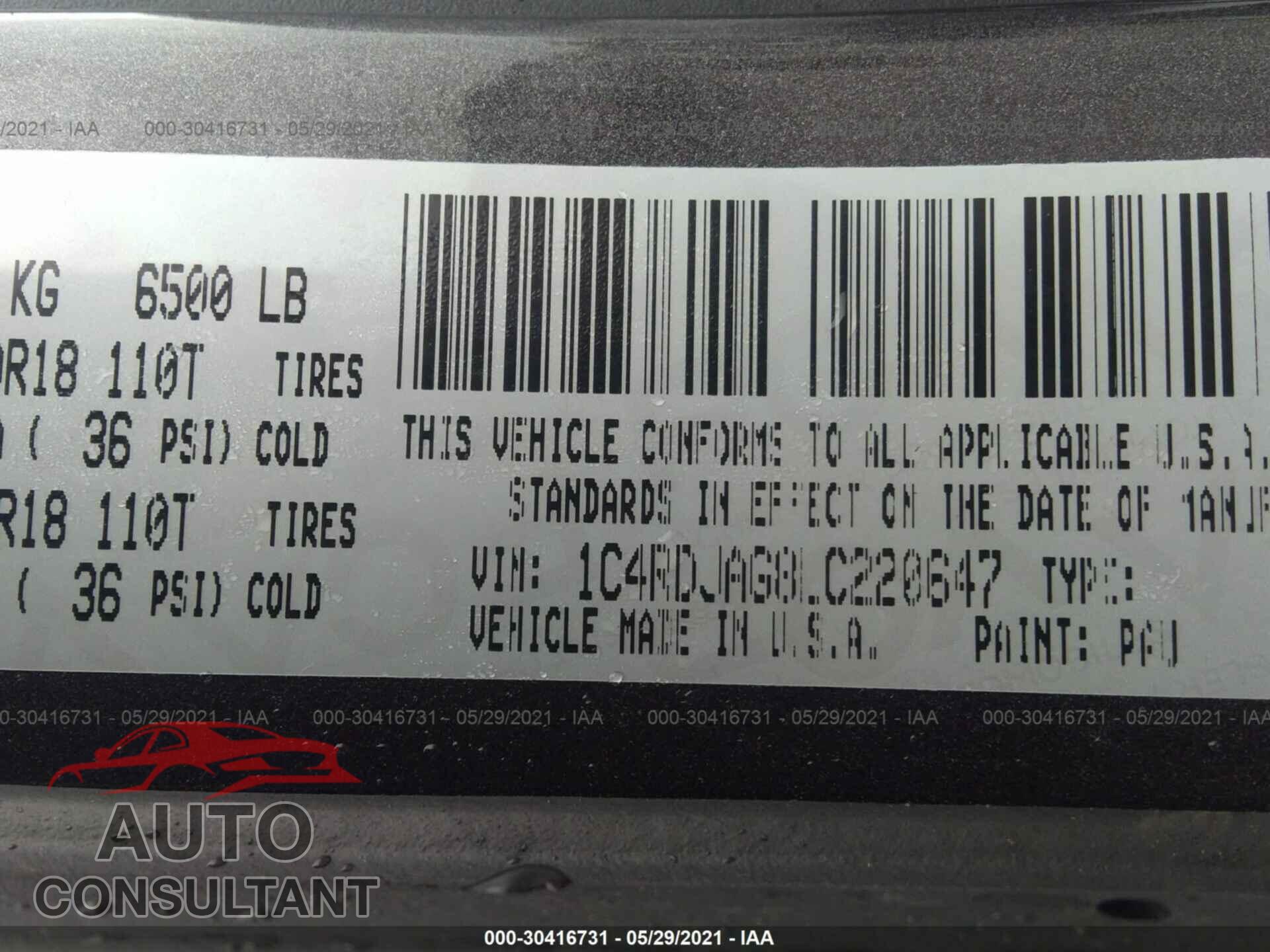 DODGE DURANGO 2020 - 1C4RDJAG8LC220647