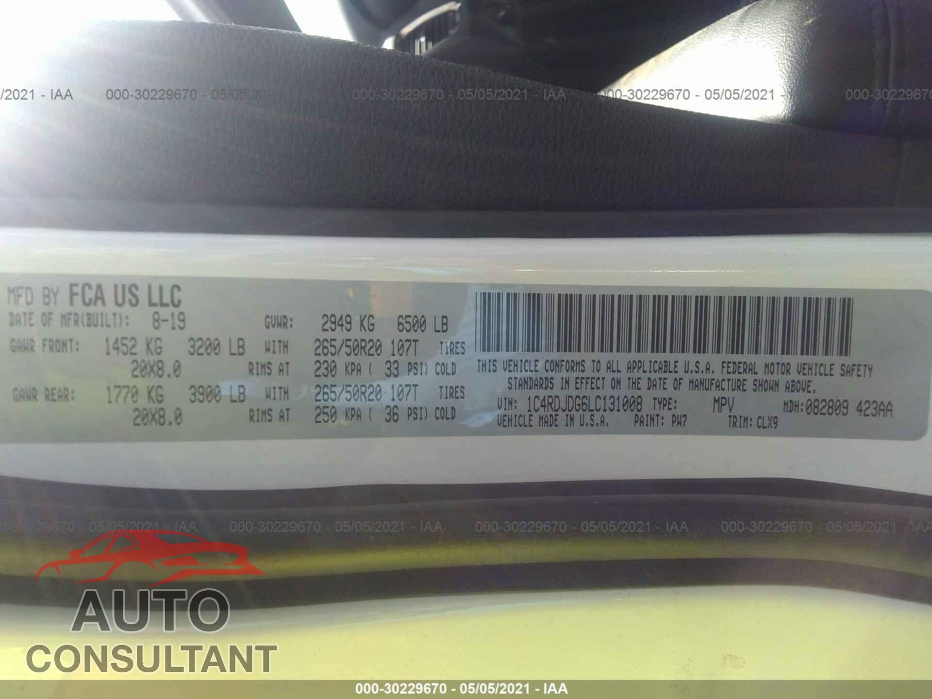 DODGE DURANGO 2020 - 1C4RDJDG6LC131008