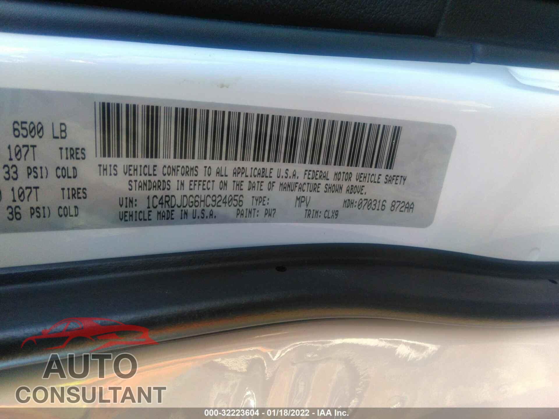 DODGE DURANGO 2017 - 1C4RDJDG6HC924056
