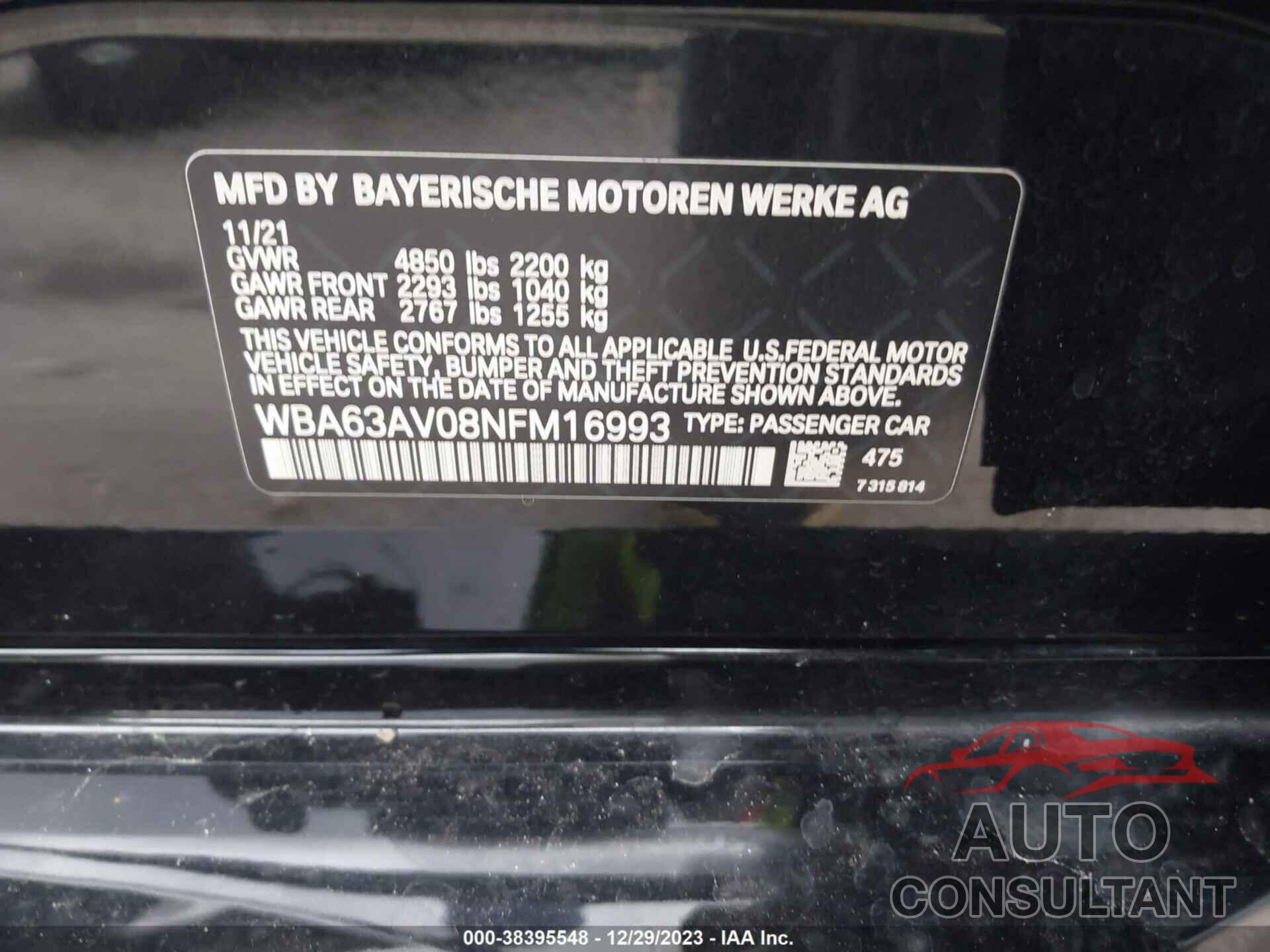 BMW 430I GRAN COUPE 2022 - WBA63AV08NFM16993