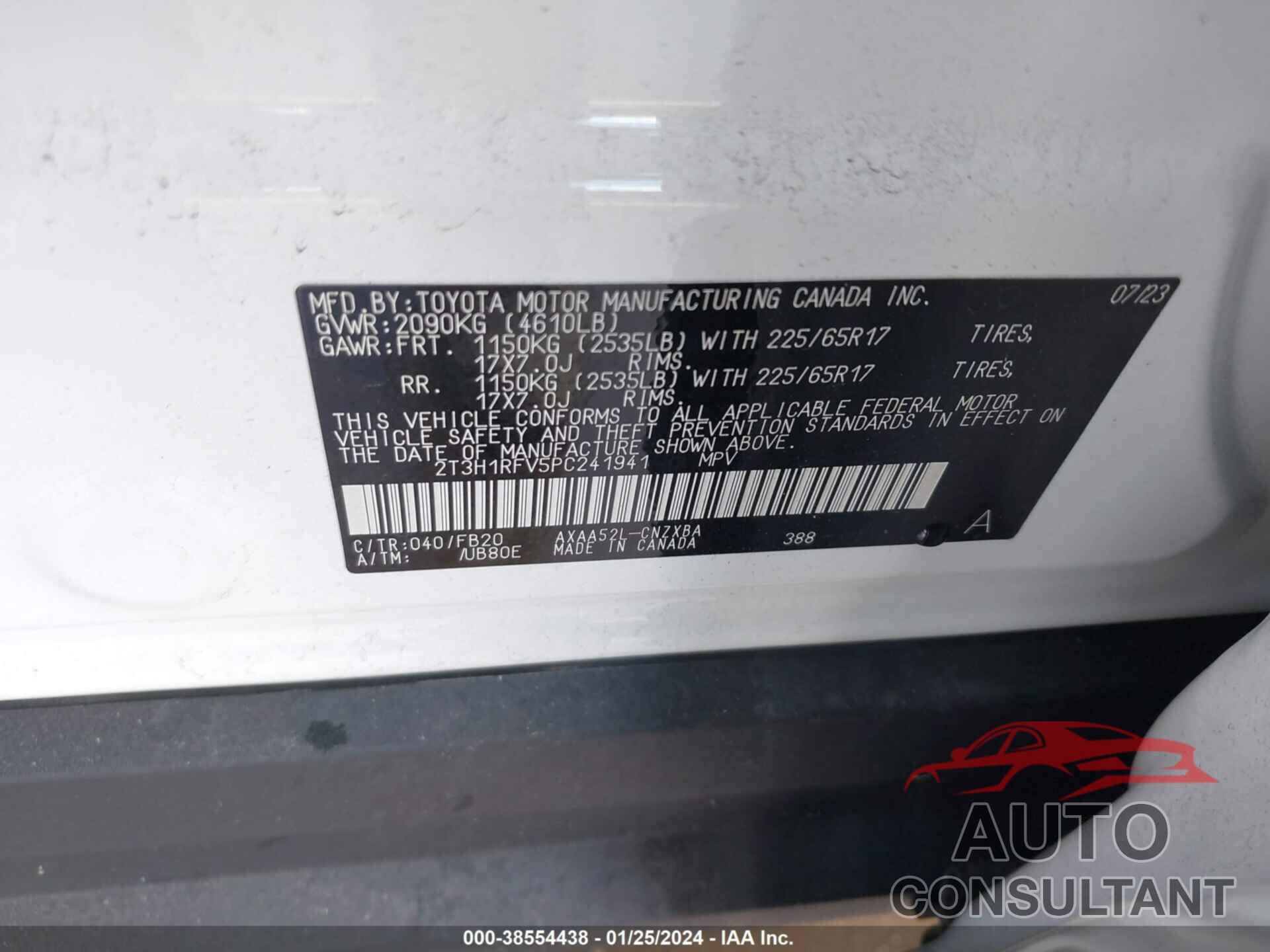 TOYOTA RAV4 2023 - 2T3H1RFV5PC241941