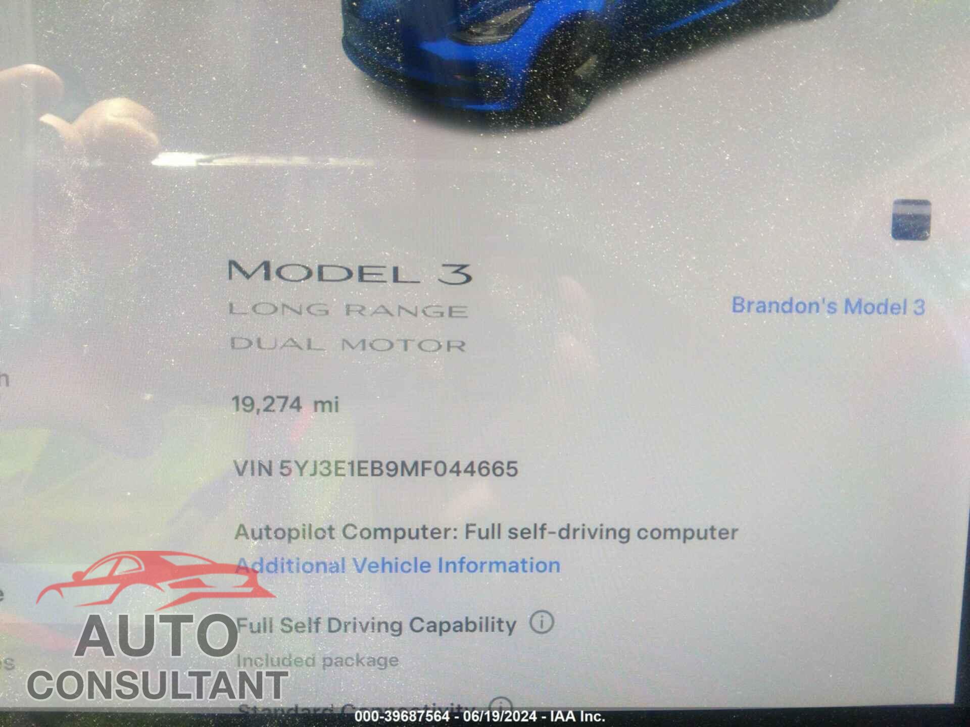 TESLA MODEL 3 2021 - 5YJ3E1EB9MF044665