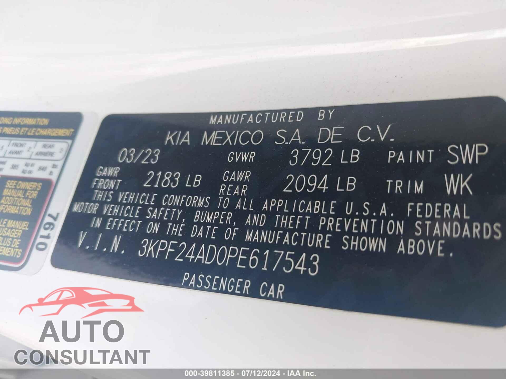 KIA FORTE 2023 - 3KPF24AD0PE617543
