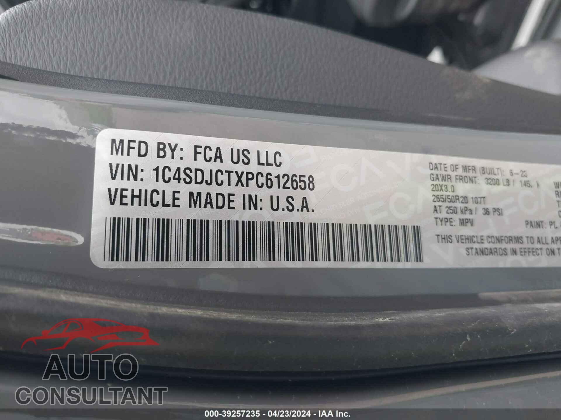 DODGE DURANGO 2023 - 1C4SDJCTXPC612658