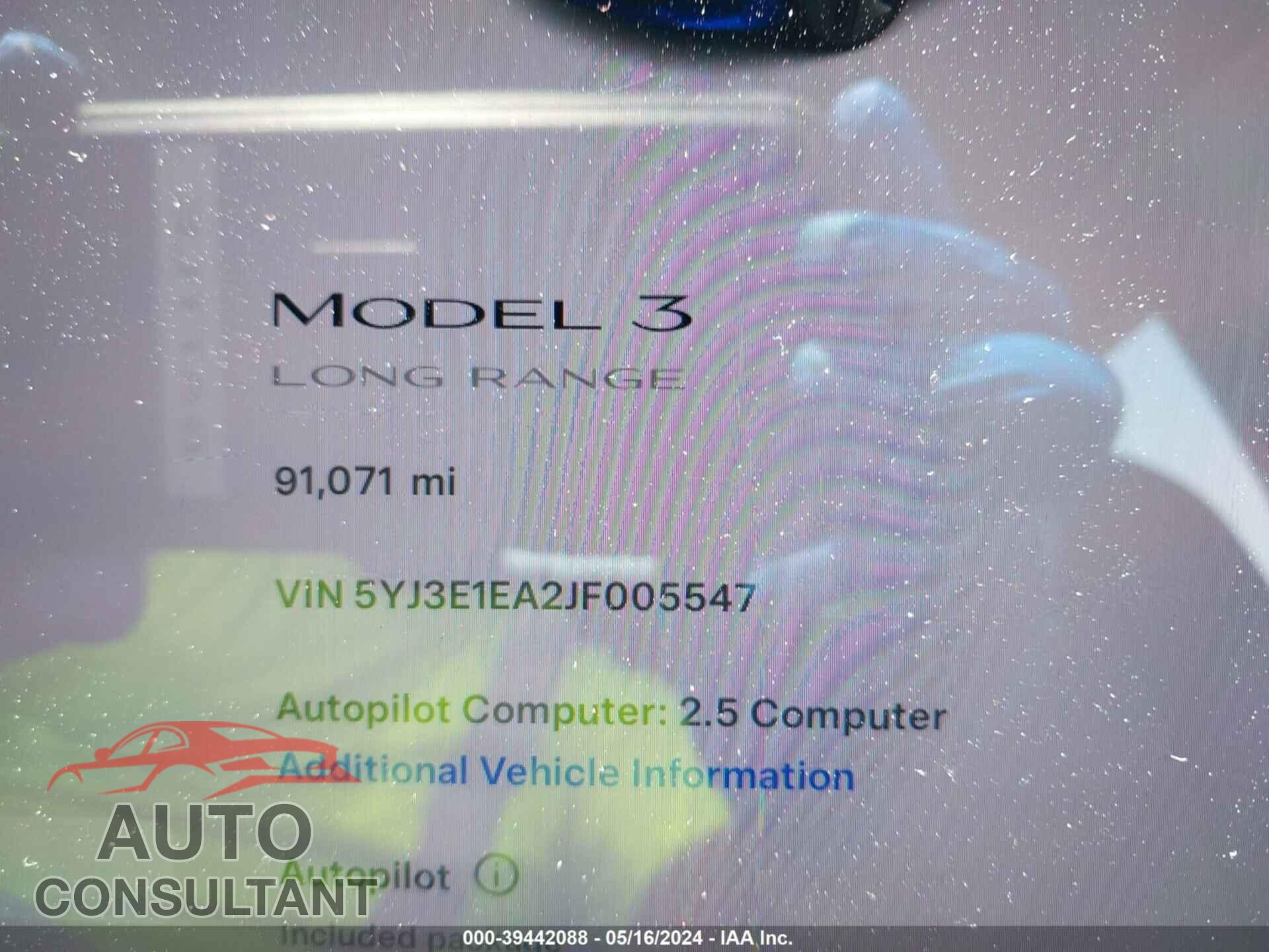 TESLA MODEL 3 2018 - 5YJ3E1EA2JF005547