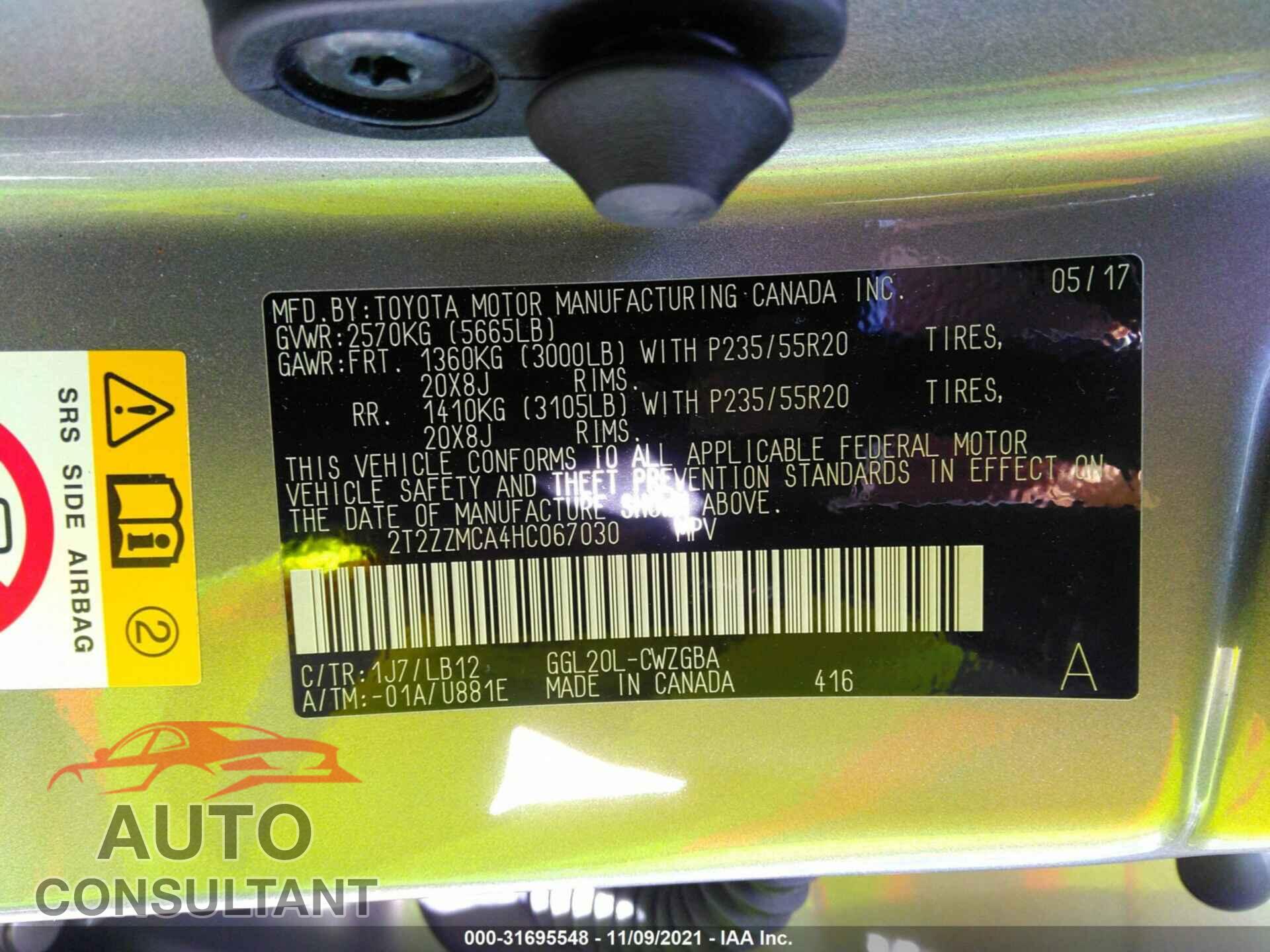 LEXUS RX 2017 - 2T2ZZMCA4HC067030