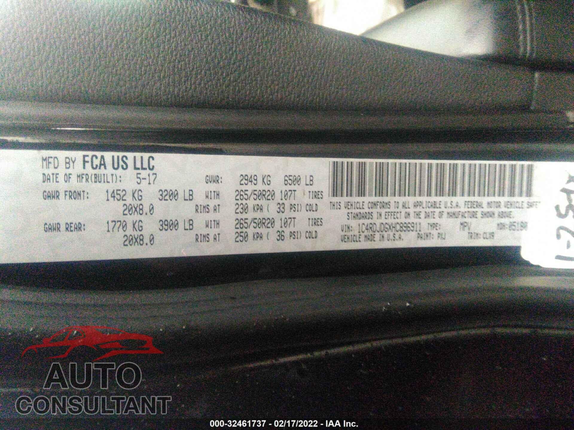 DODGE DURANGO 2017 - 1C4RDJDGXHC896911