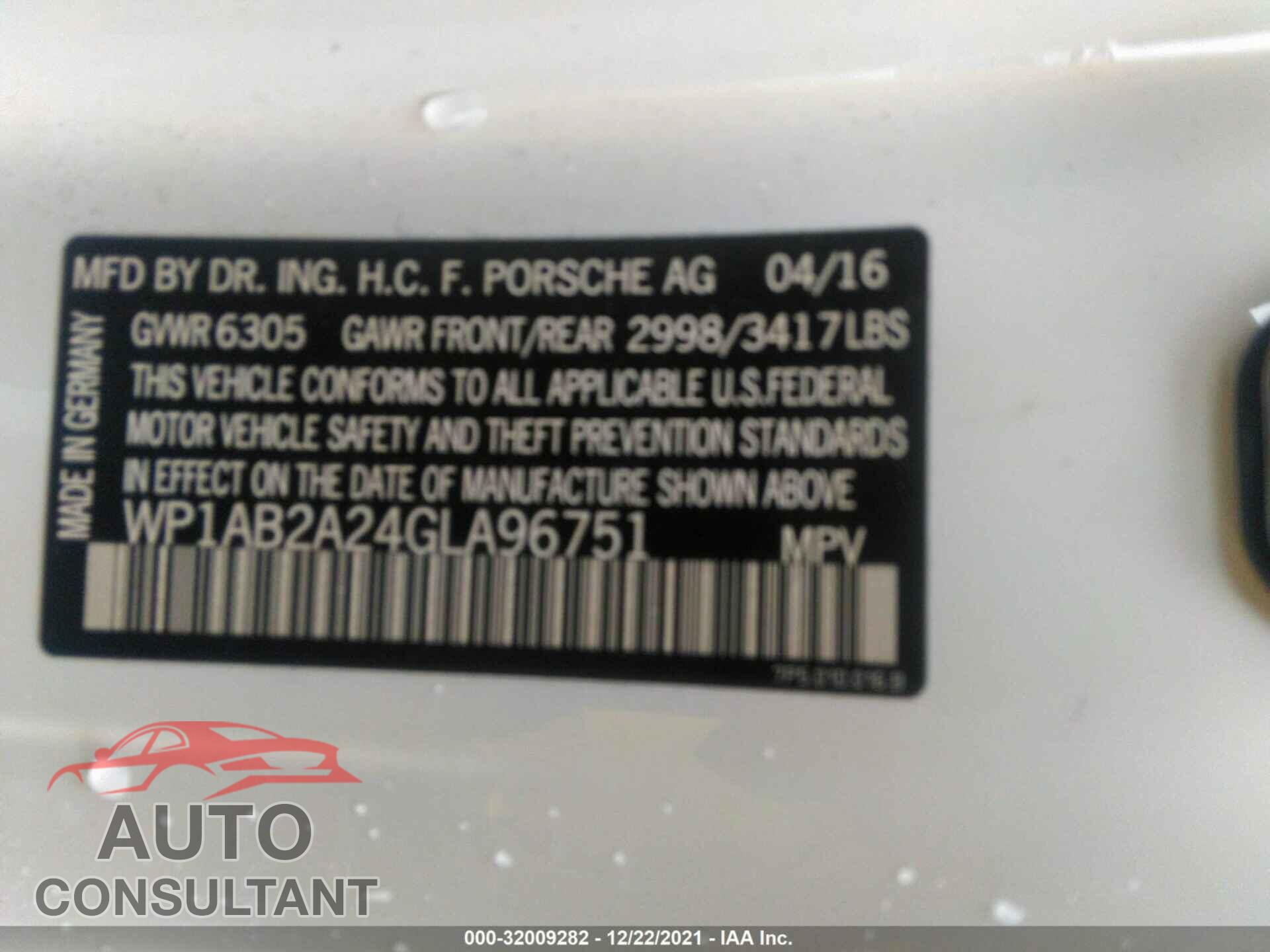 PORSCHE CAYENNE 2016 - WP1AB2A24GLA96751
