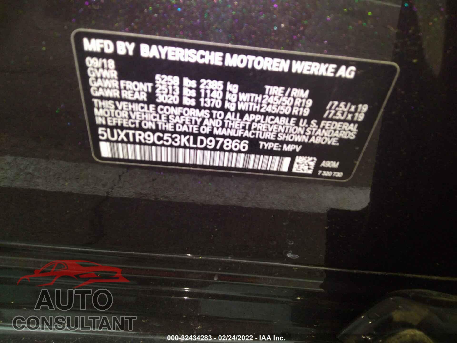 BMW X3 2019 - 5UXTR9C53KLD97866