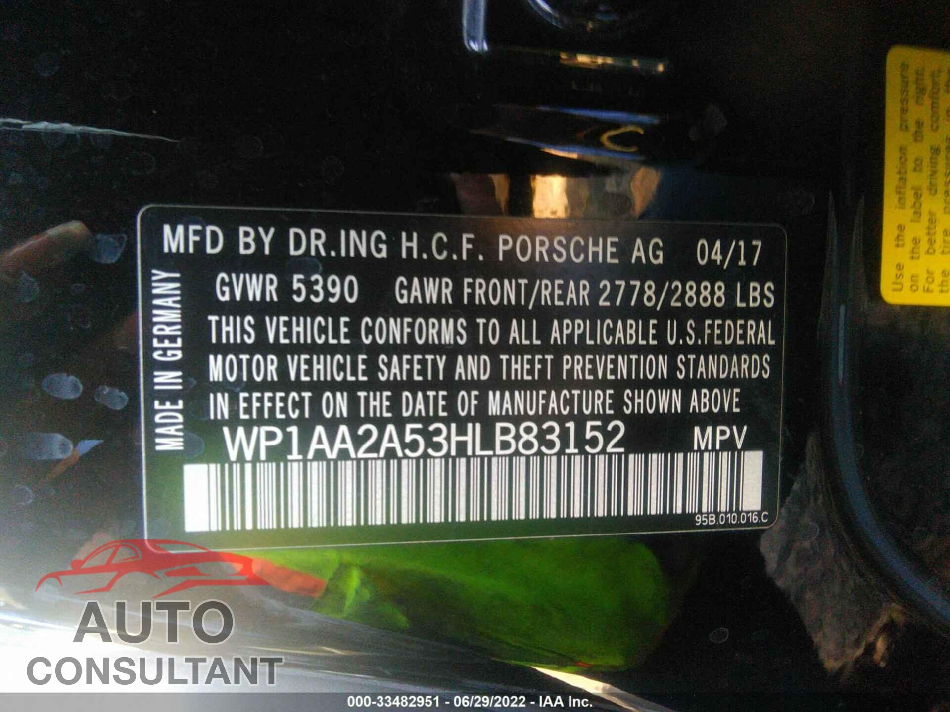 PORSCHE MACAN 2017 - WP1AA2A53HLB83152