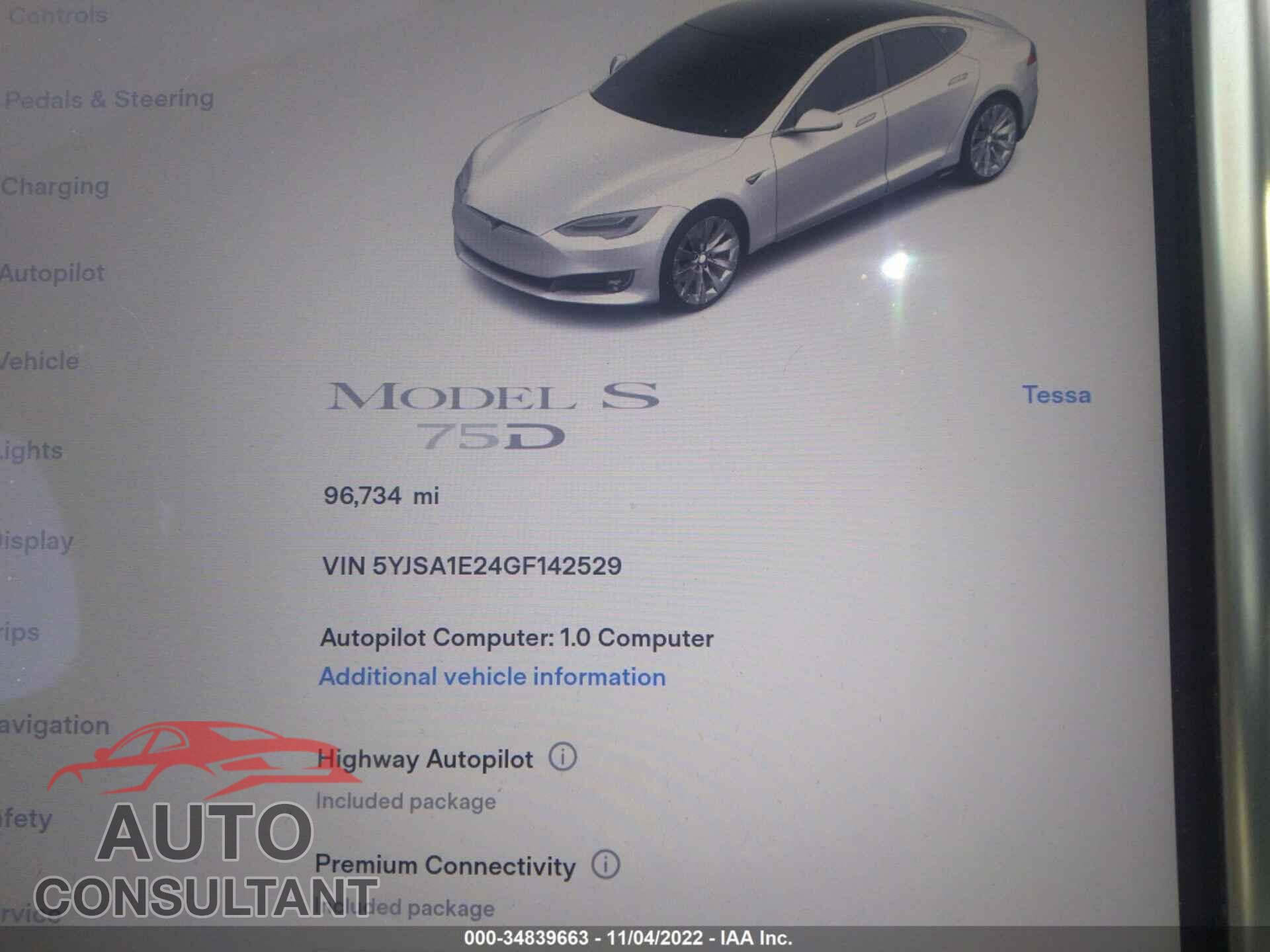 TESLA MODEL S 2016 - 5YJSA1E24GF142529