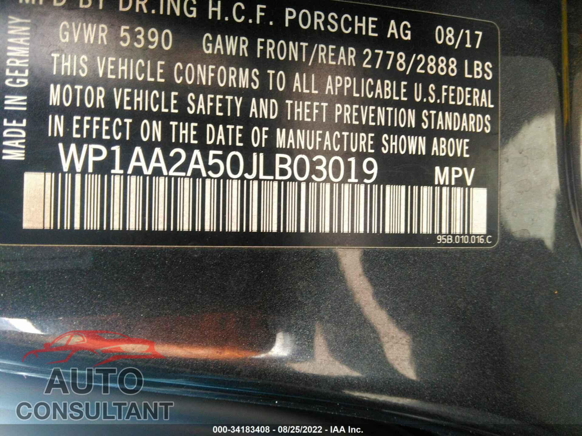 PORSCHE MACAN 2018 - WP1AA2A50JLB03019