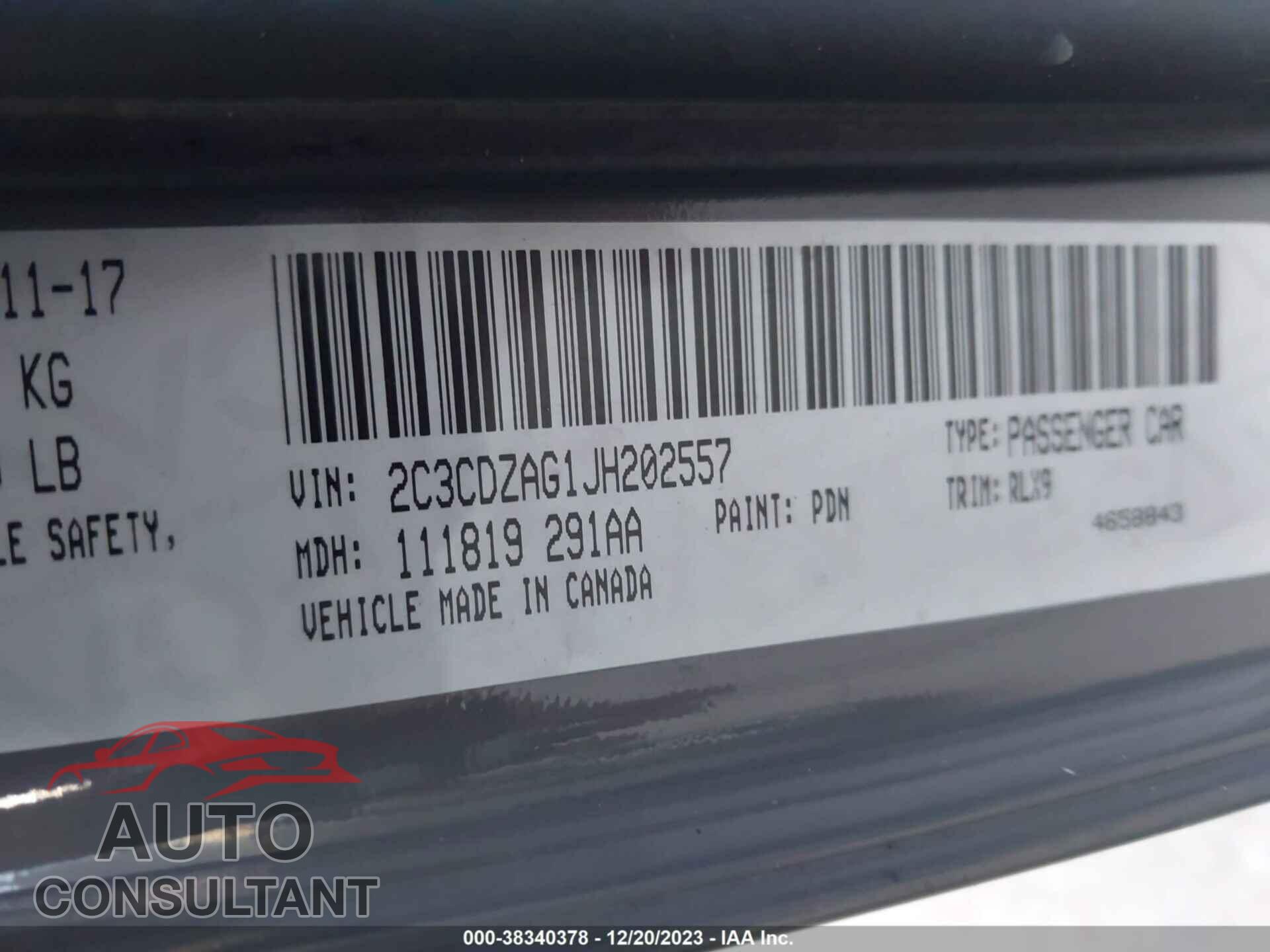 DODGE CHALLENGER 2018 - 2C3CDZAG1JH202557