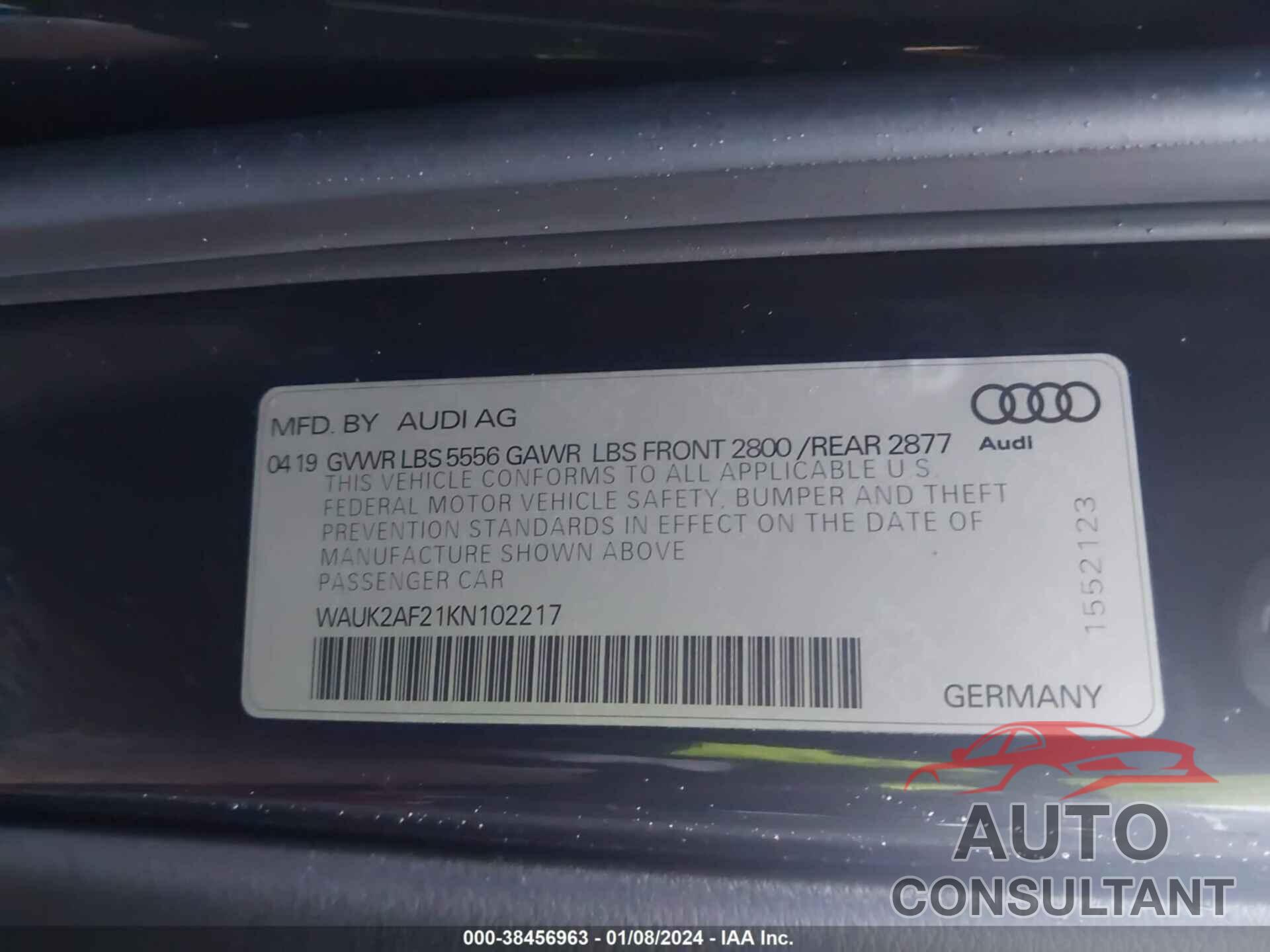 AUDI A6 2019 - WAUK2AF21KN102217