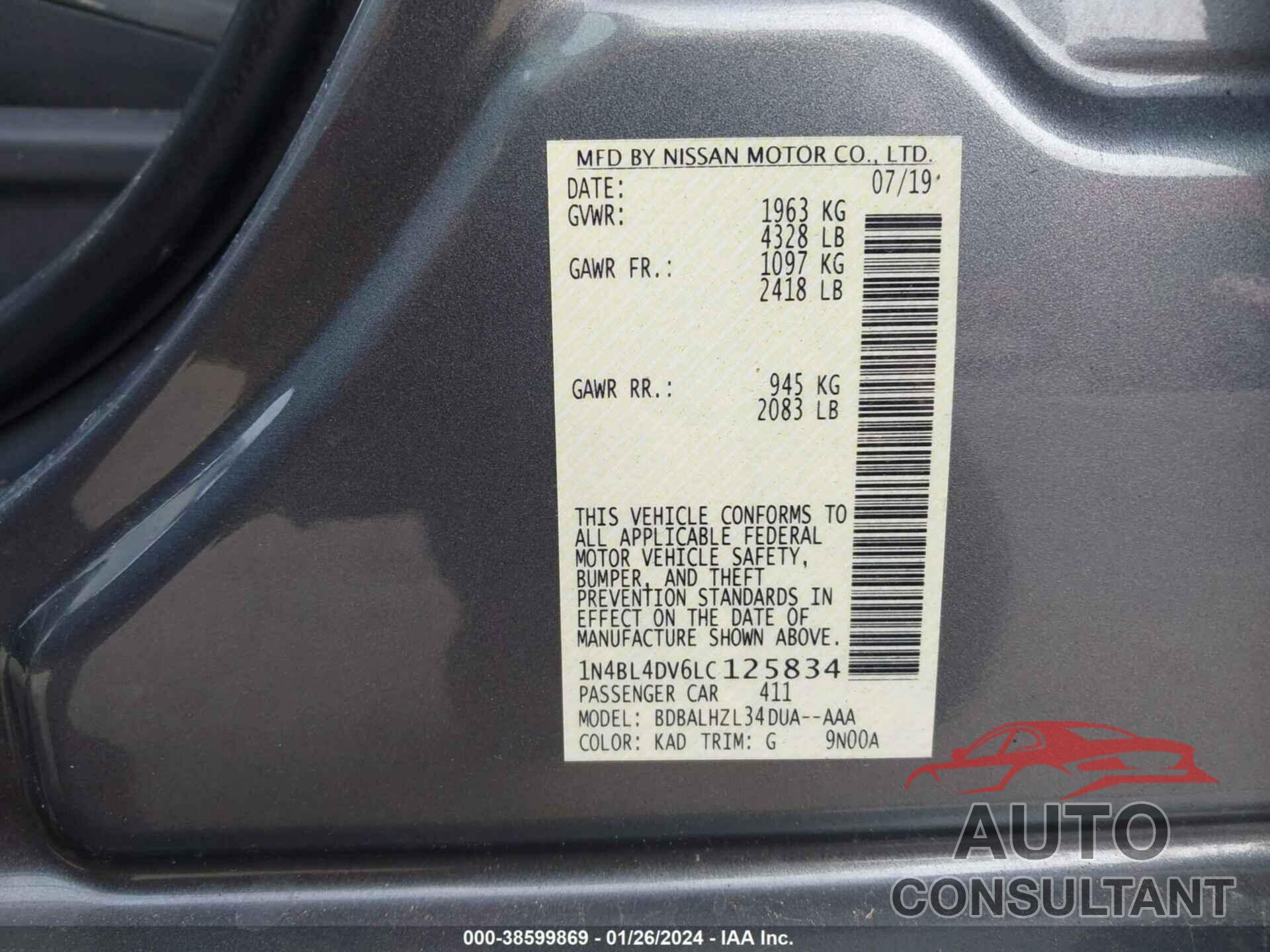 NISSAN ALTIMA 2020 - 1N4BL4DV6LC125834