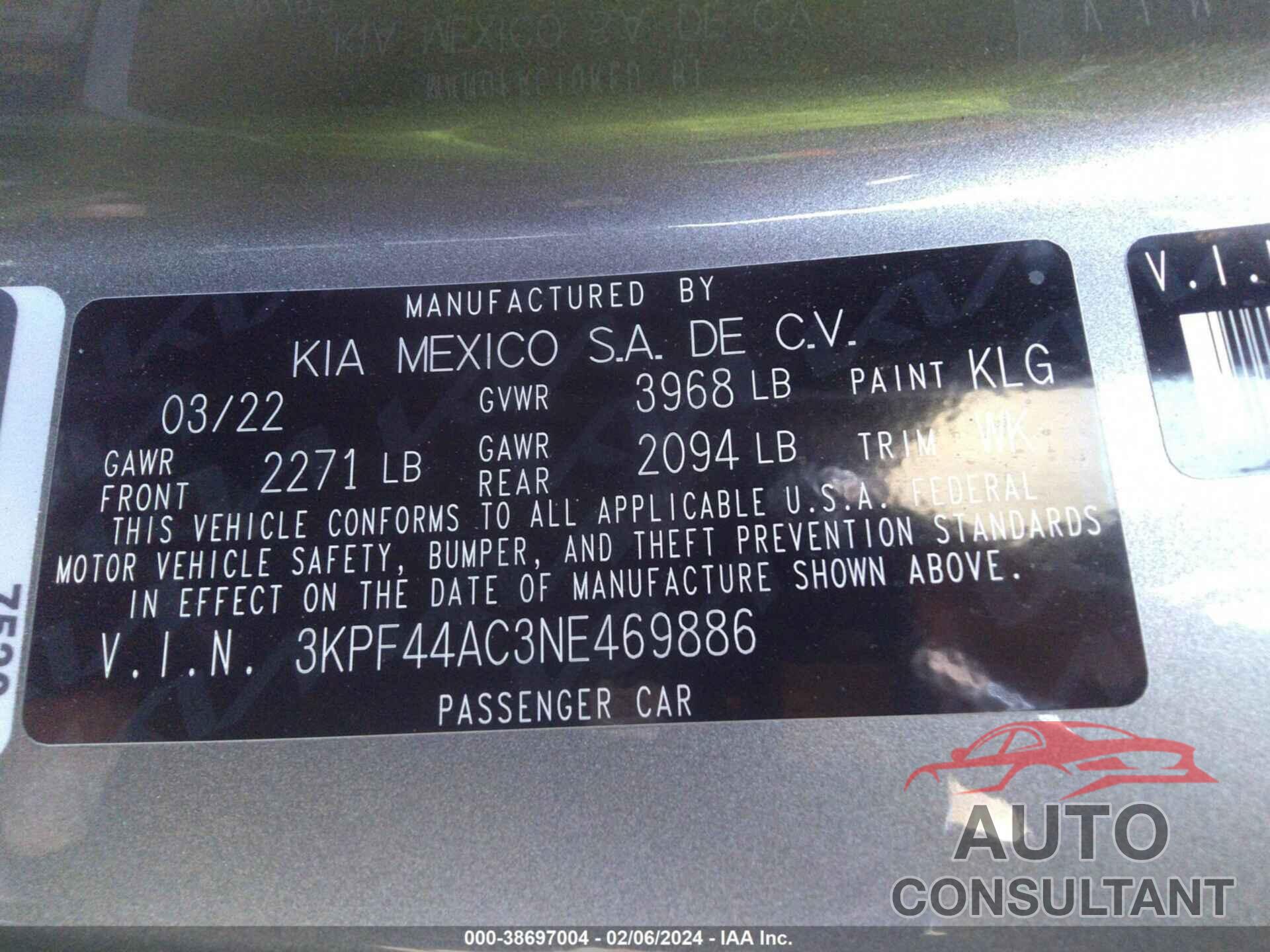 KIA FORTE 2022 - 3KPF44AC3NE469886