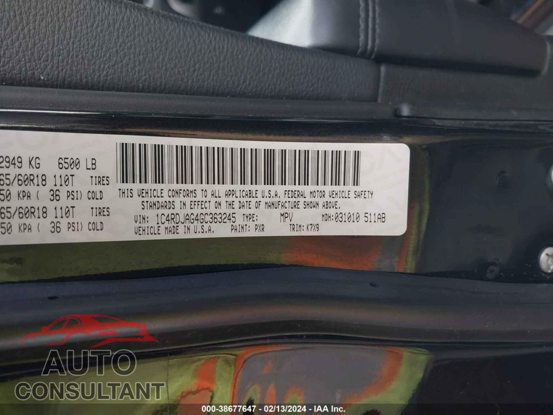 DODGE DURANGO 2016 - 1C4RDJAG4GC363245