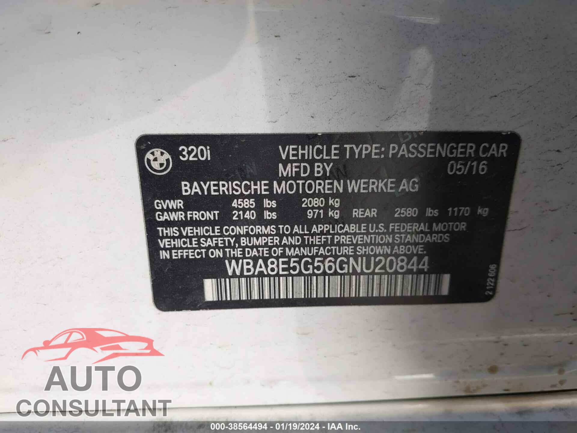 BMW 320 2016 - WBA8E5G56GNU20844