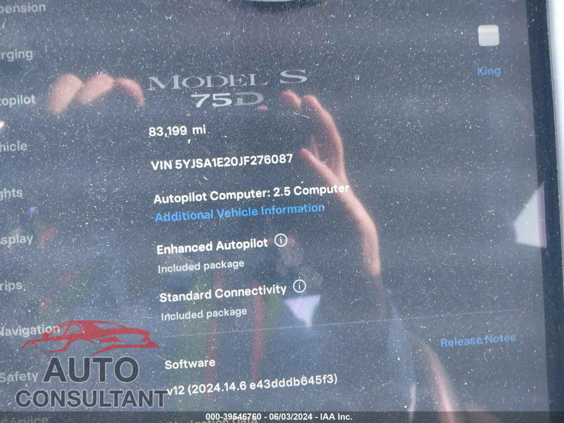 TESLA MODEL S 2018 - 5YJSA1E20JF276087