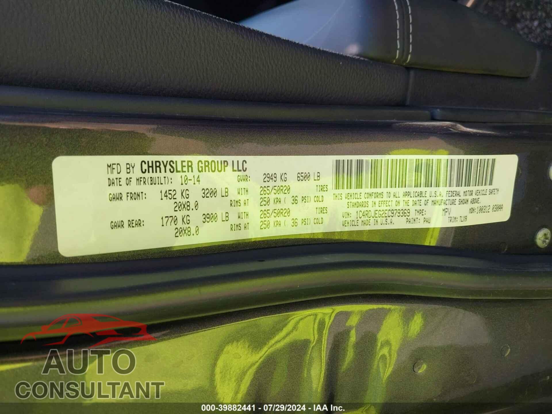 DODGE DURANGO 2014 - 1C4RDJEG2EC979369