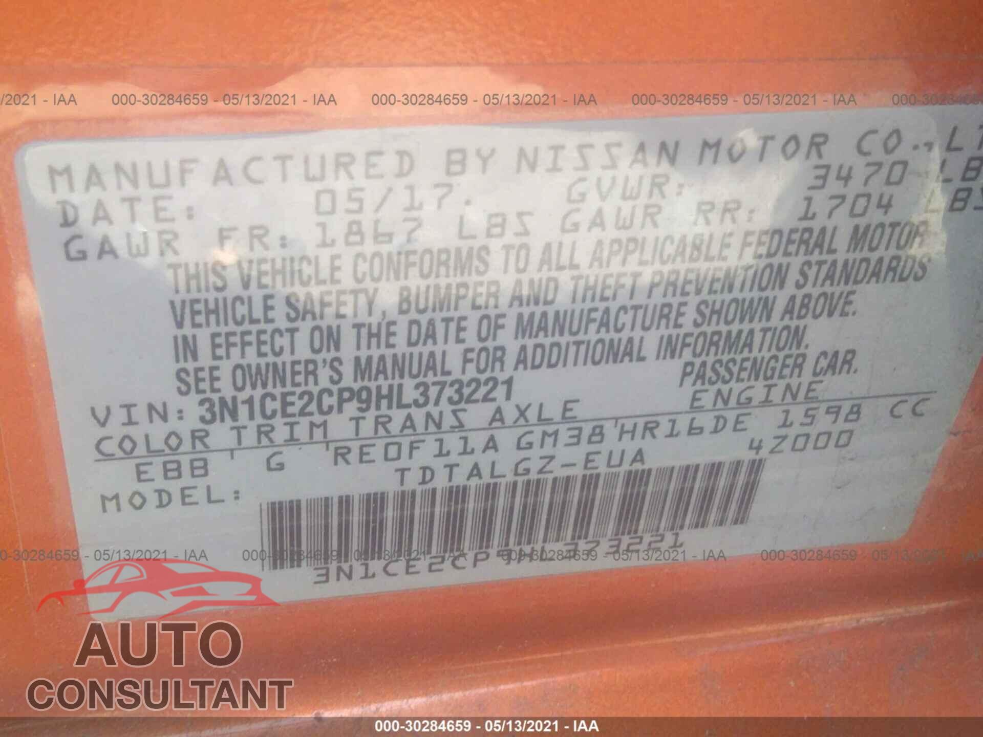 NISSAN VERSA NOTE 2017 - 3N1CE2CP9HL373221