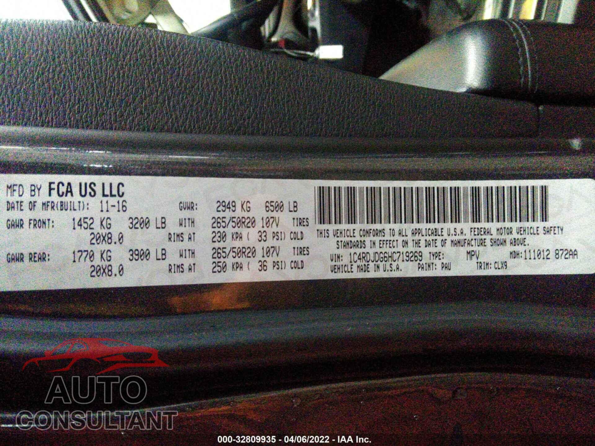 DODGE DURANGO 2017 - 1C4RDJDG6HC719269