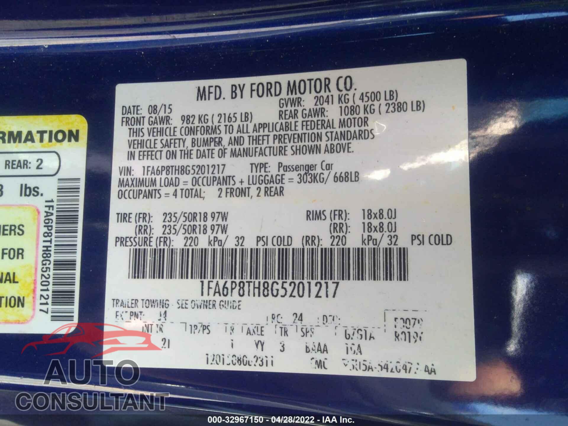 FORD MUSTANG 2016 - 1FA6P8TH8G5201217