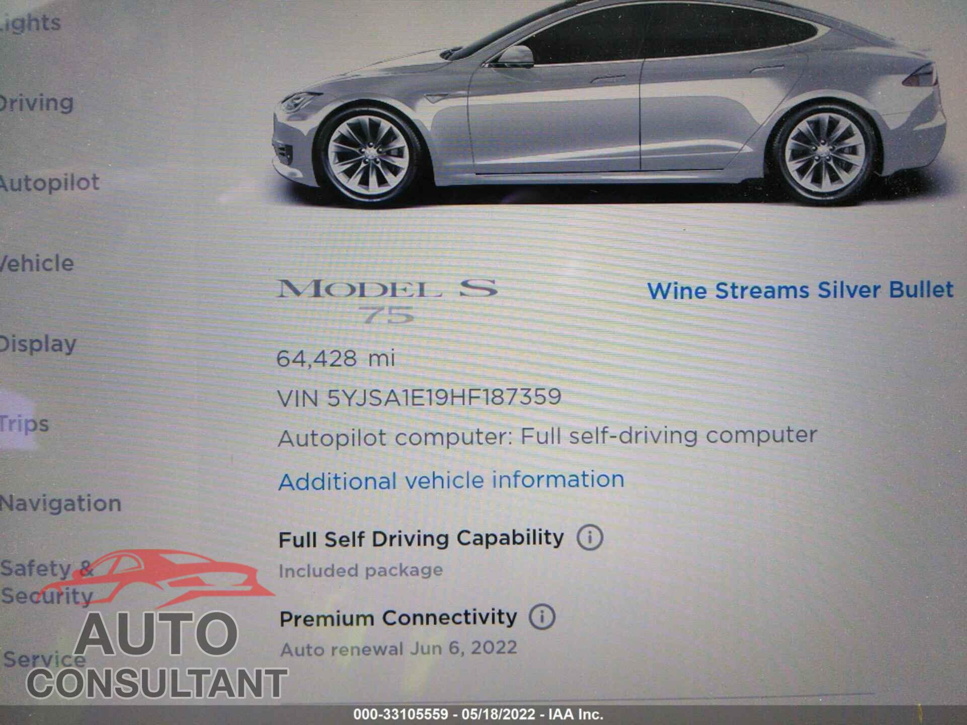TESLA MODEL S 2017 - 5YJSA1E19HF187359