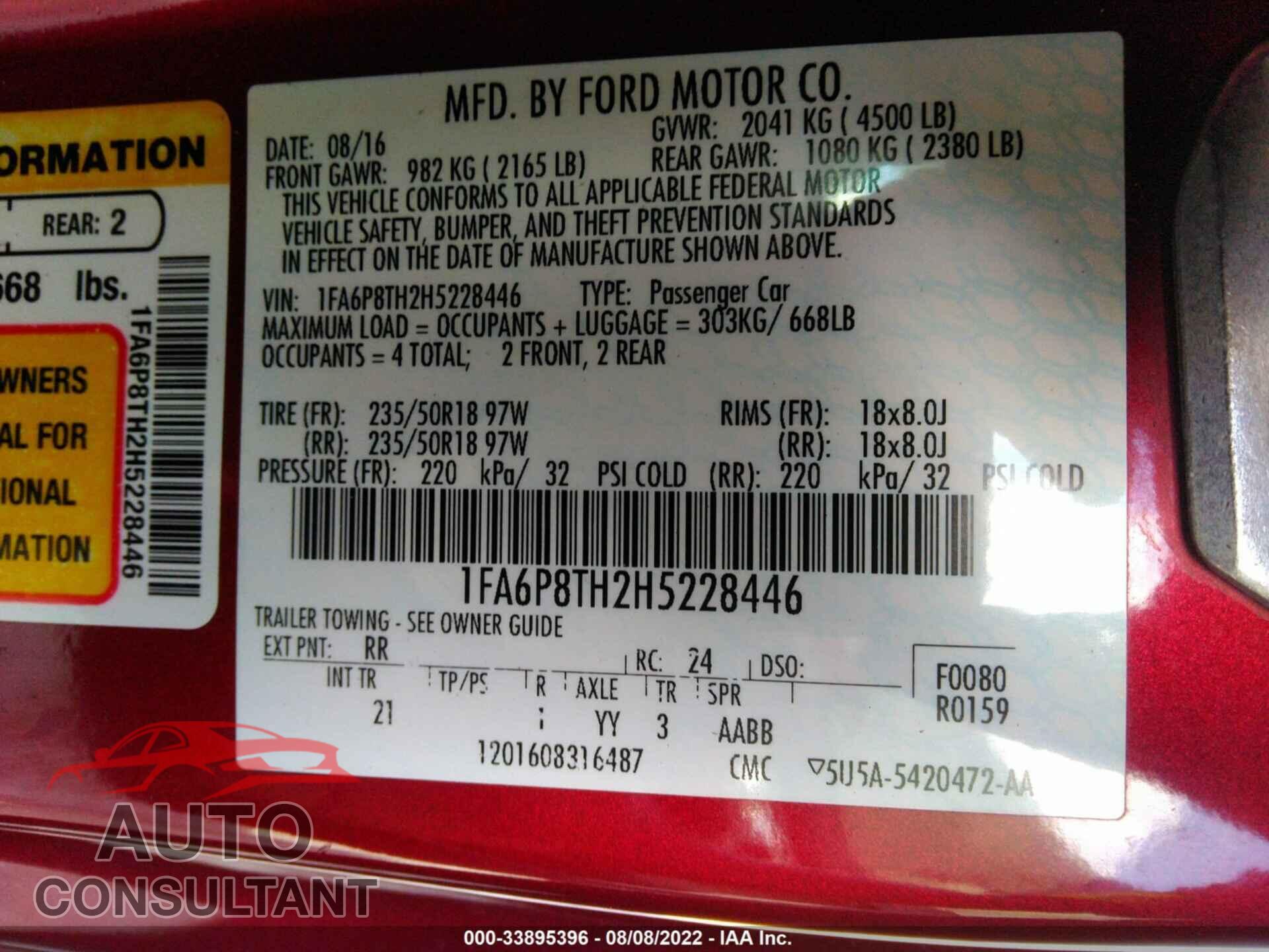 FORD MUSTANG 2017 - 1FA6P8TH2H5228446