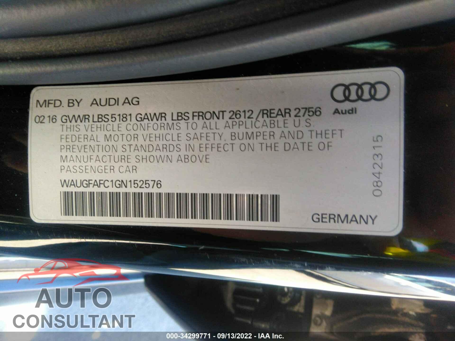 AUDI A6 2016 - WAUGFAFC1GN152576