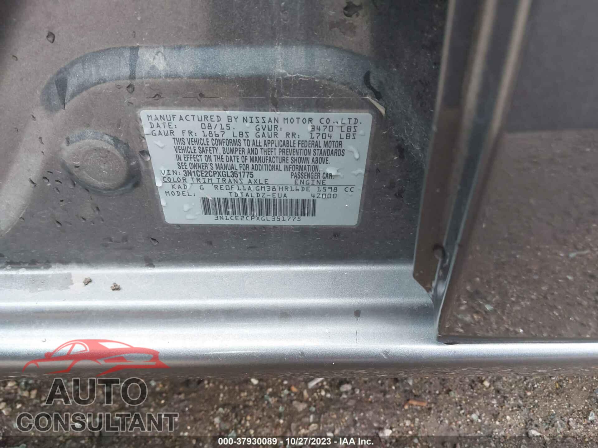 NISSAN VERSA NOTE 2016 - 3N1CE2CPXGL351775